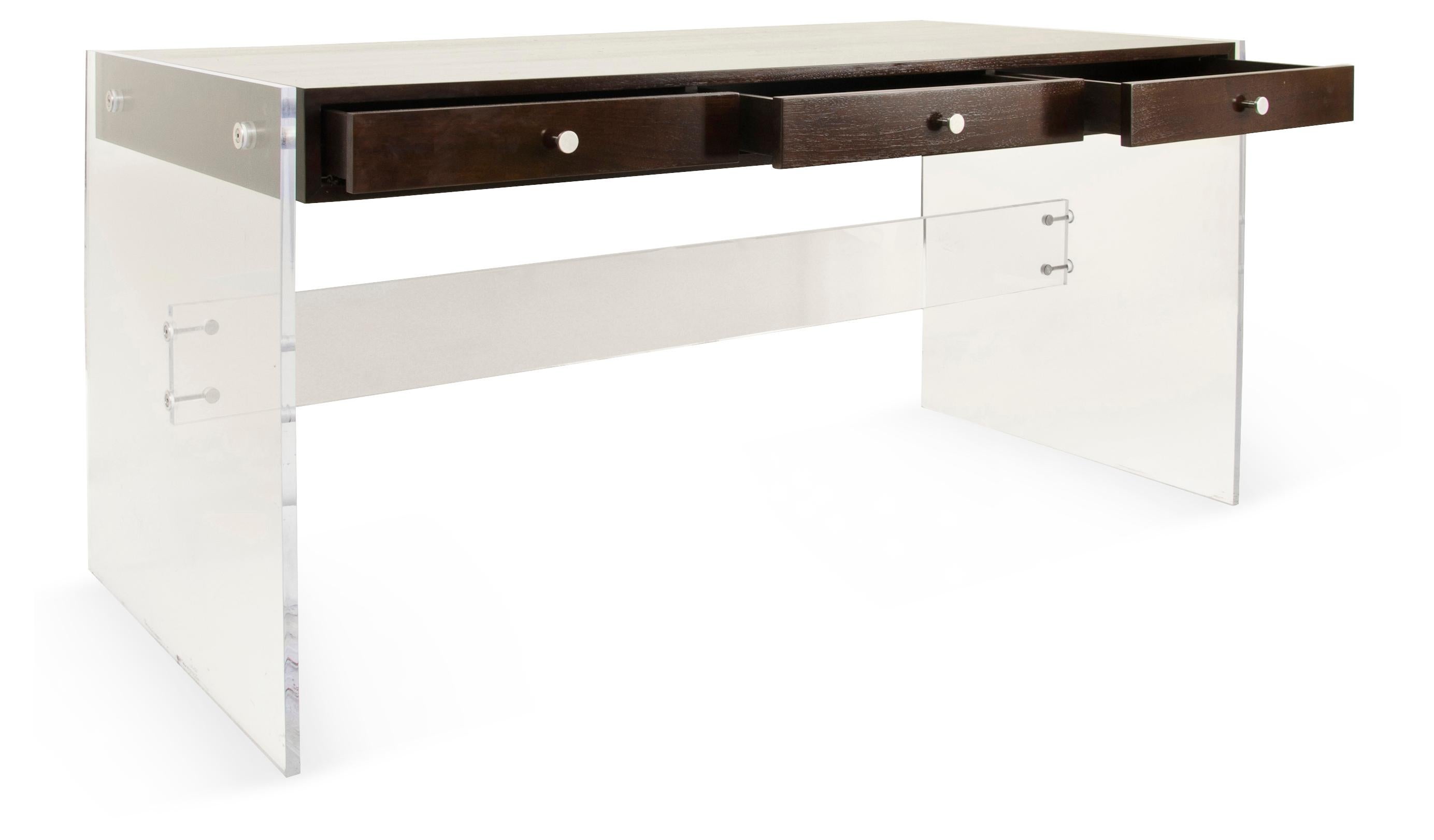 Stained Lucite and Natural Walnut floating Desk For Sale