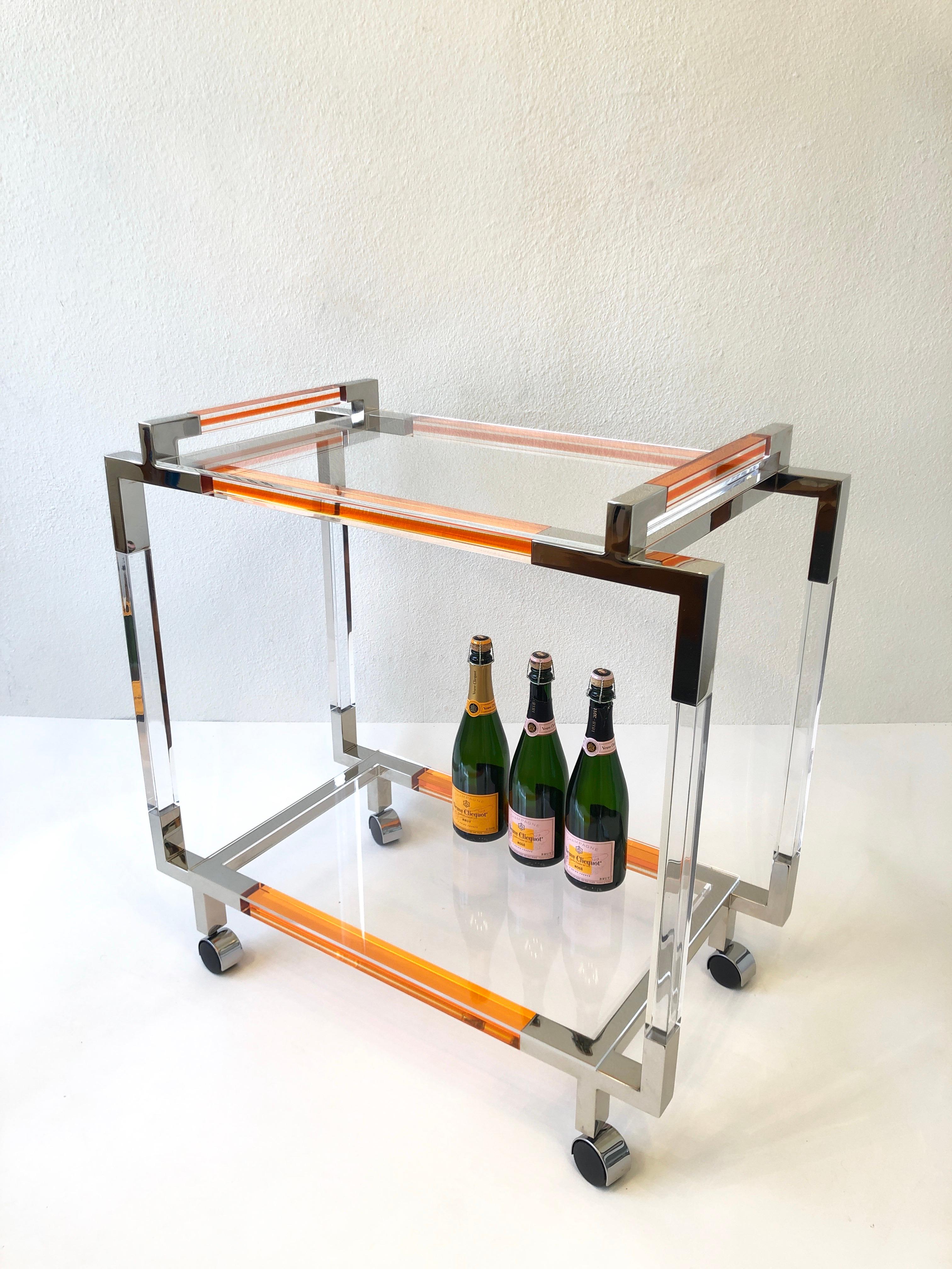 American Lucite and Nickel Bar Cart by Charles Hollis Jones