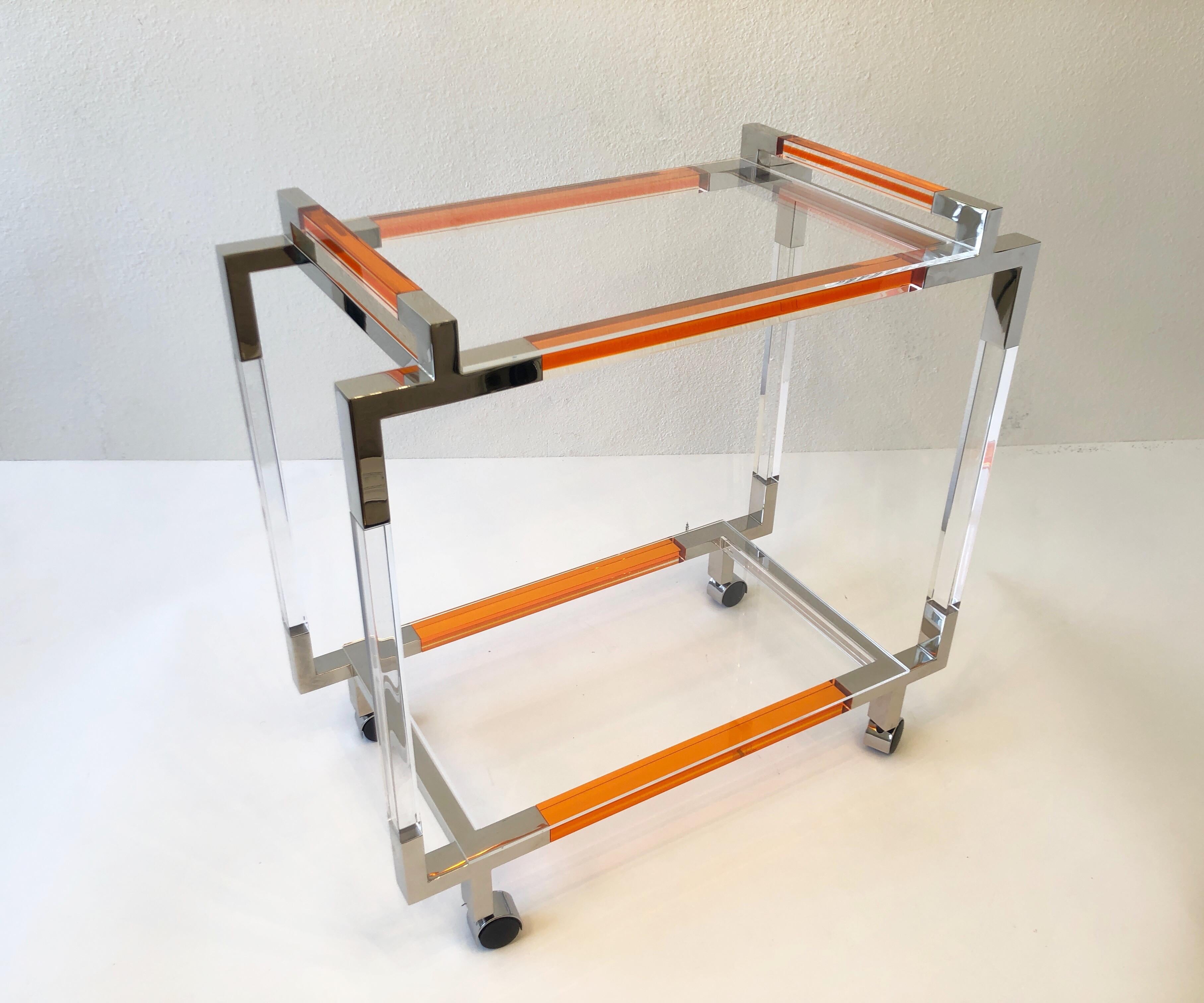 Contemporary Lucite and Nickel Bar Cart by Charles Hollis Jones