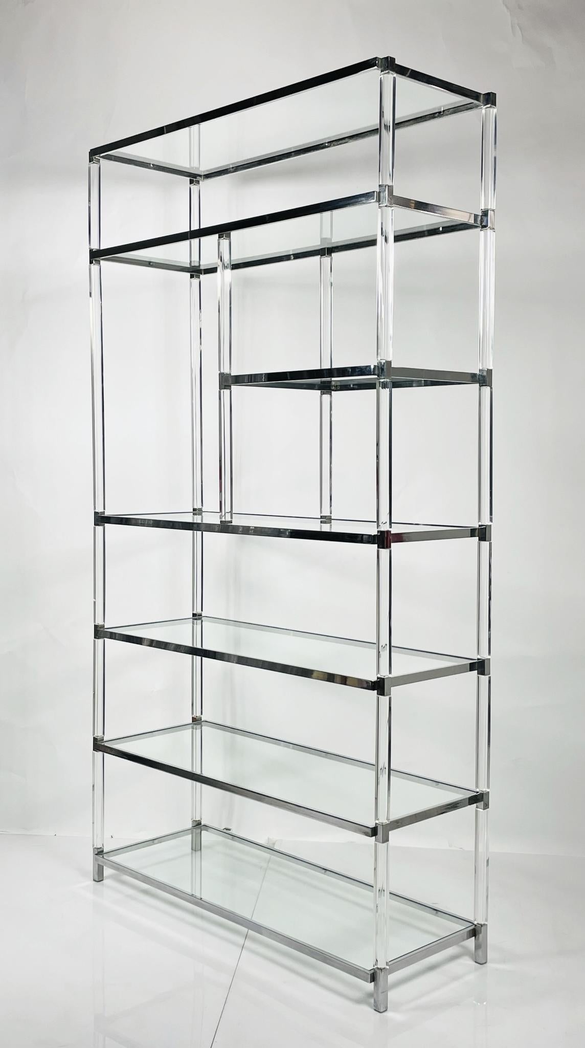 Lucite and Nickel Etagere by Charles Hollis Jones from the Metric Collection In Fair Condition For Sale In Los Angeles, CA