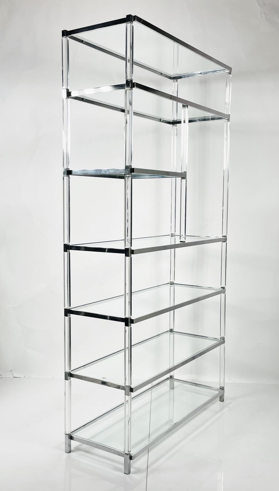 Glass Lucite and Nickel Etagere by Charles Hollis Jones from the Metric Collection For Sale