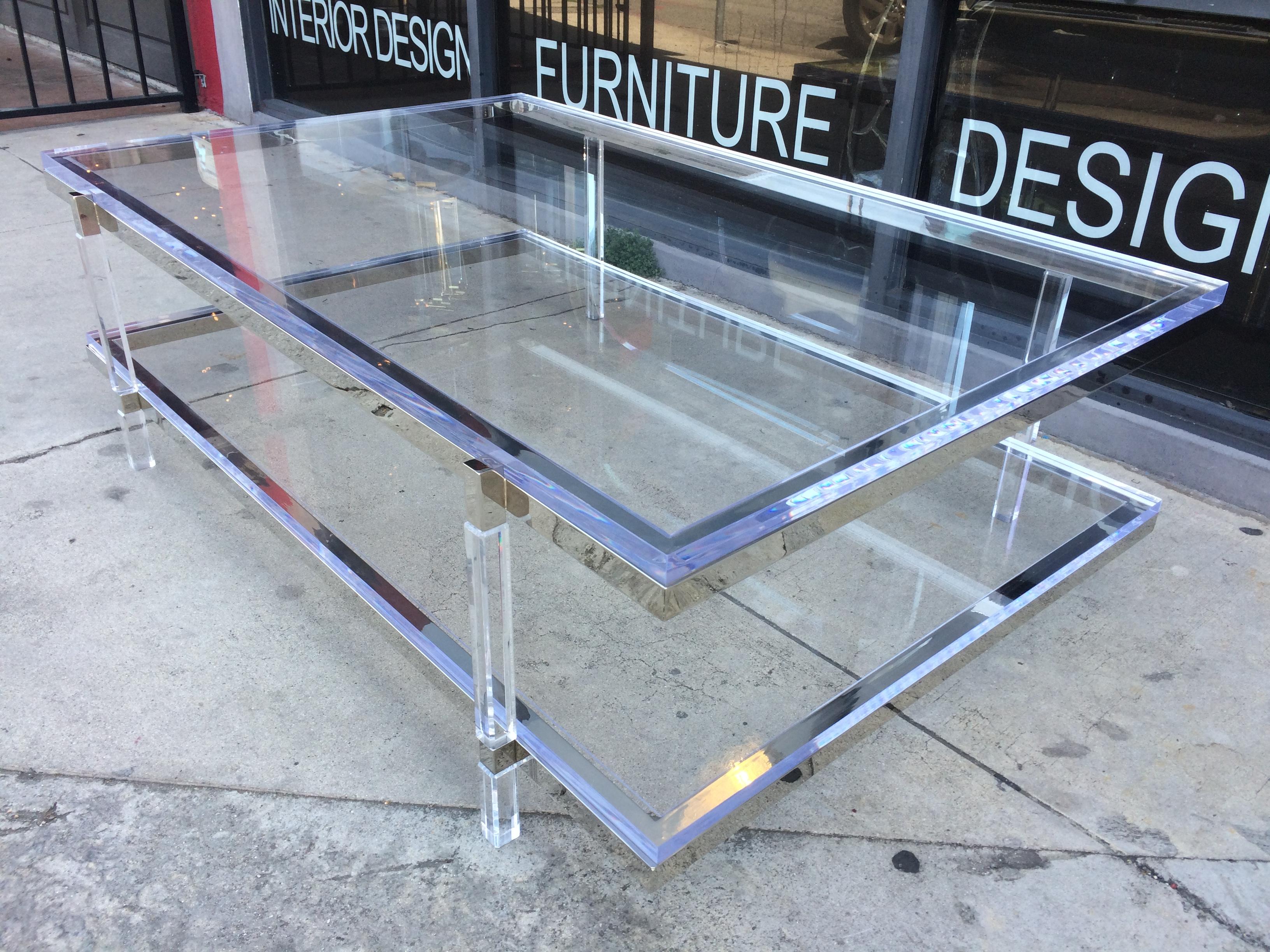 Lucite and Nickel Two-Level Coffee Table by Charles Hollis Jones For Sale 3