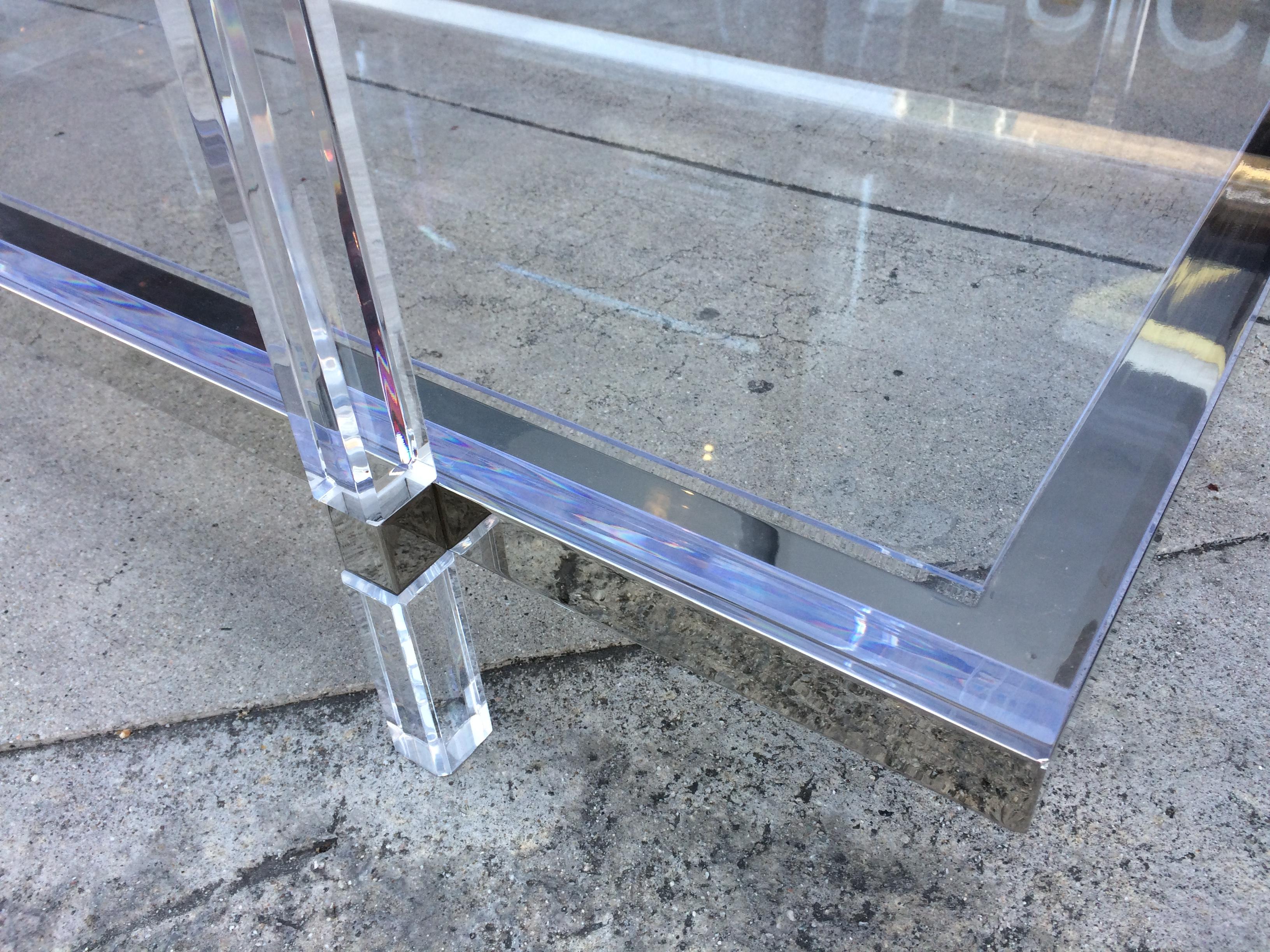 Lucite and Nickel Two-Level Coffee Table by Charles Hollis Jones For Sale 6