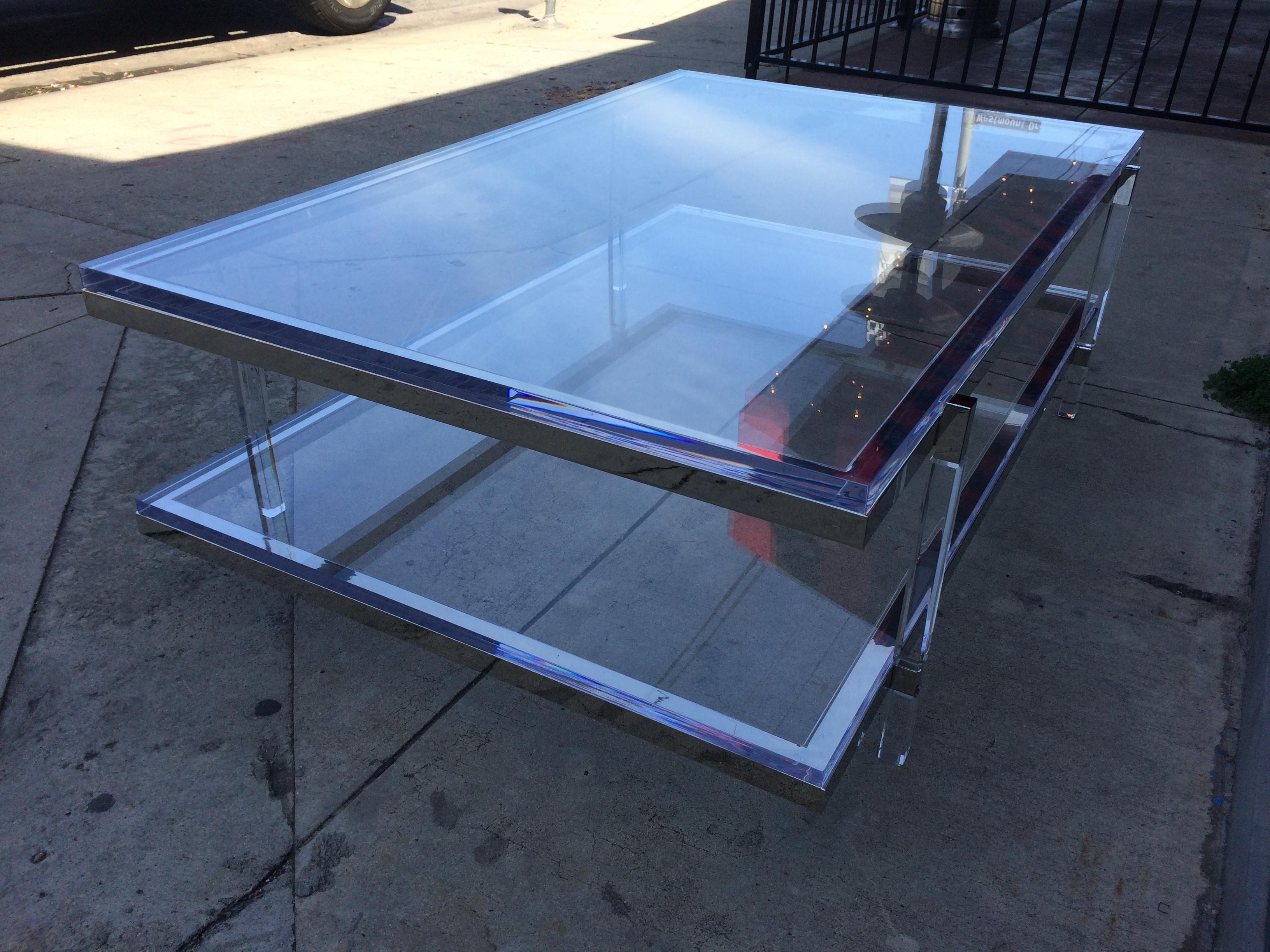 Lucite and Nickel Two-Level Coffee Table by Charles Hollis Jones For Sale 8