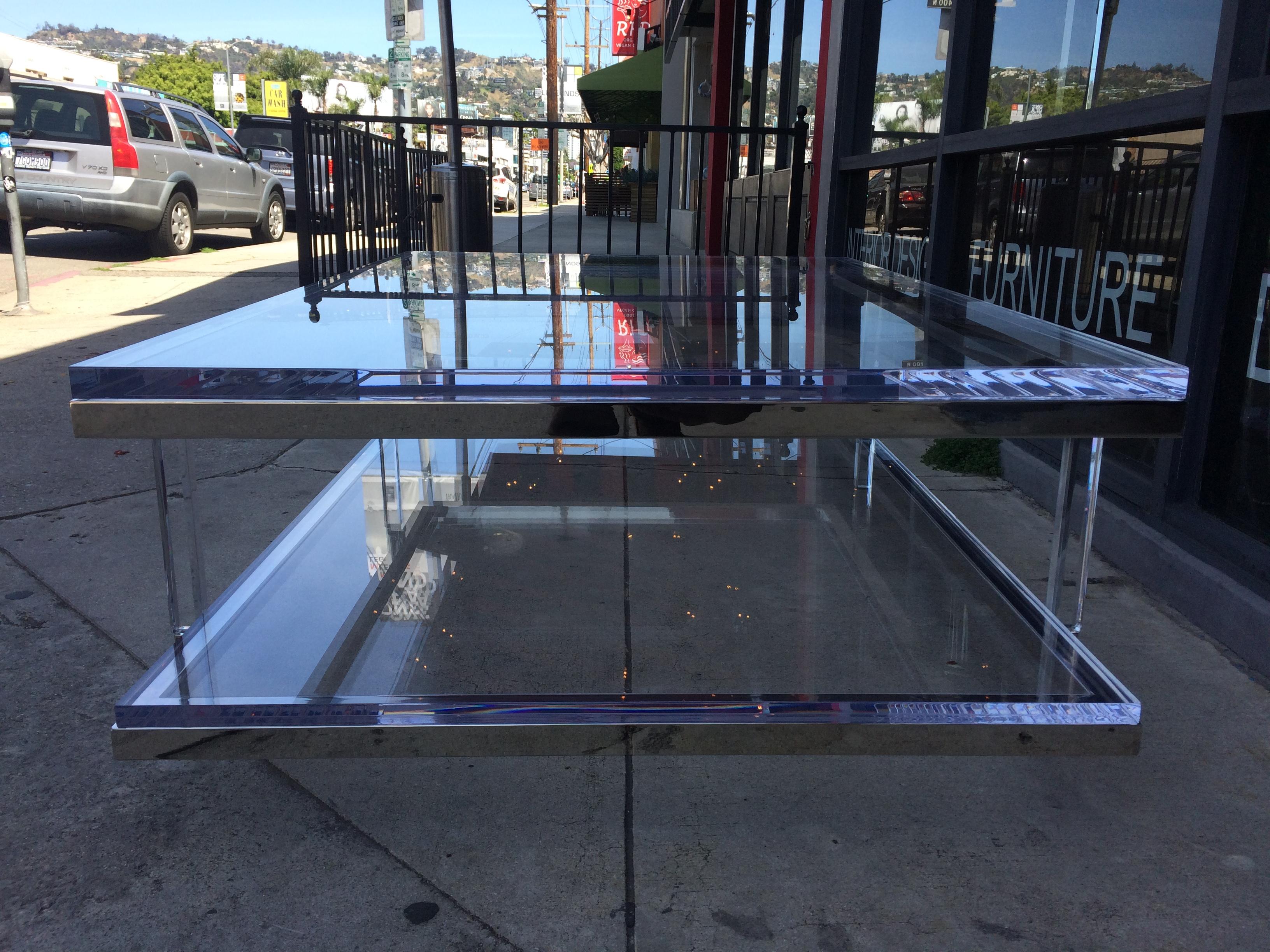 Lucite and Nickel Two-Level Coffee Table by Charles Hollis Jones For Sale 9