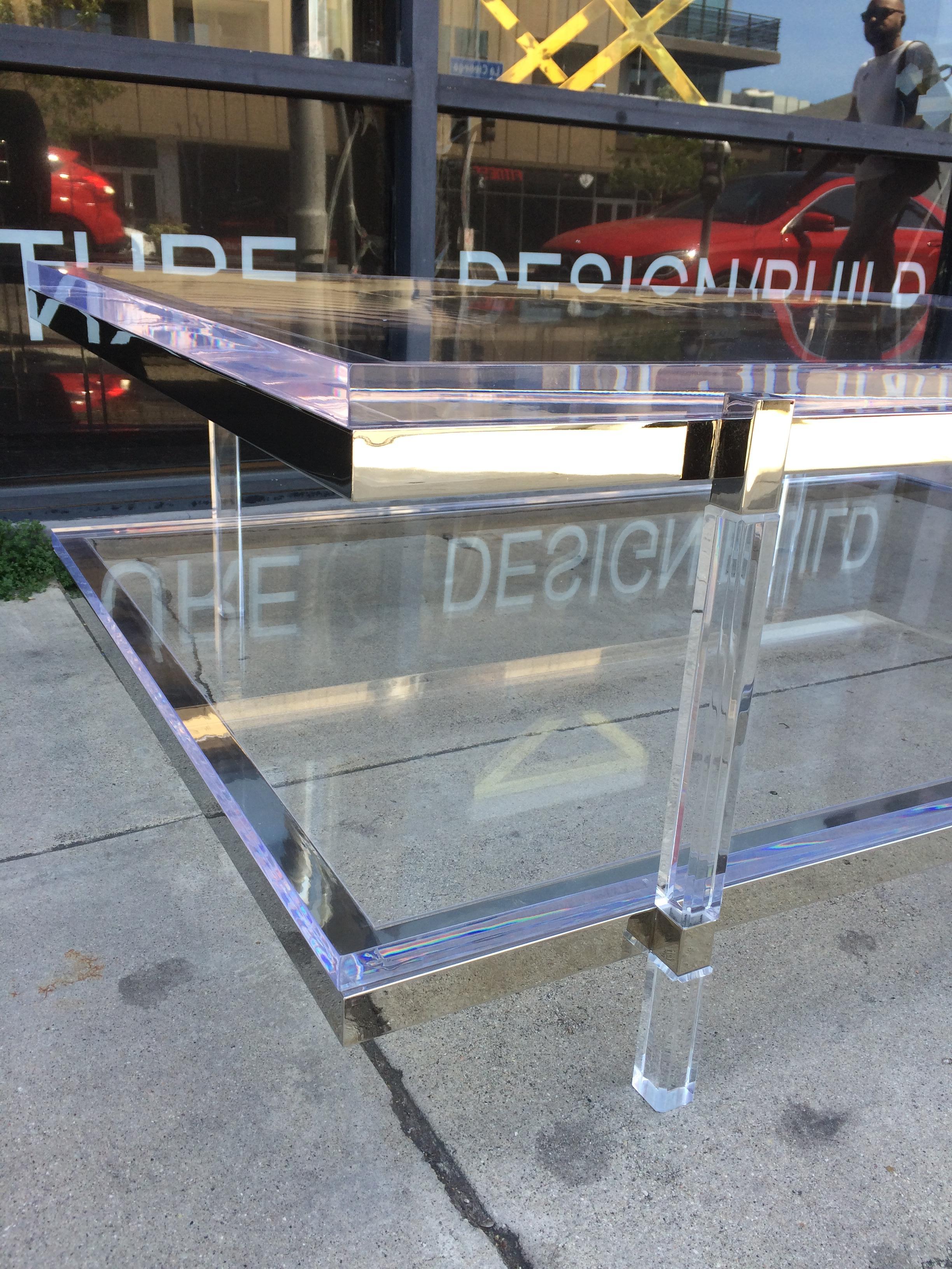 Late 20th Century Lucite and Nickel Two-Level Coffee Table by Charles Hollis Jones For Sale