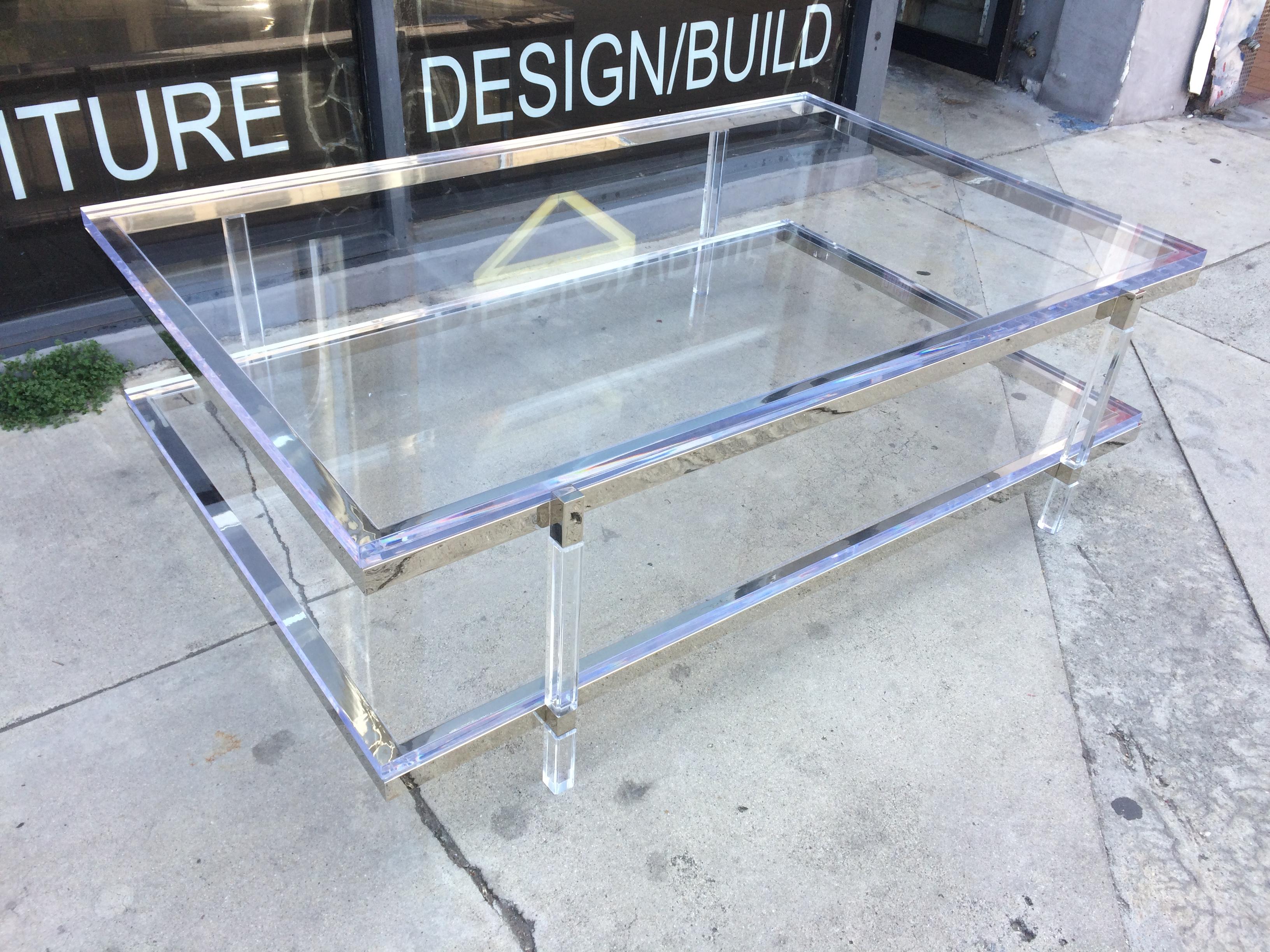 Lucite and Nickel Two-Level Coffee Table by Charles Hollis Jones For Sale 1