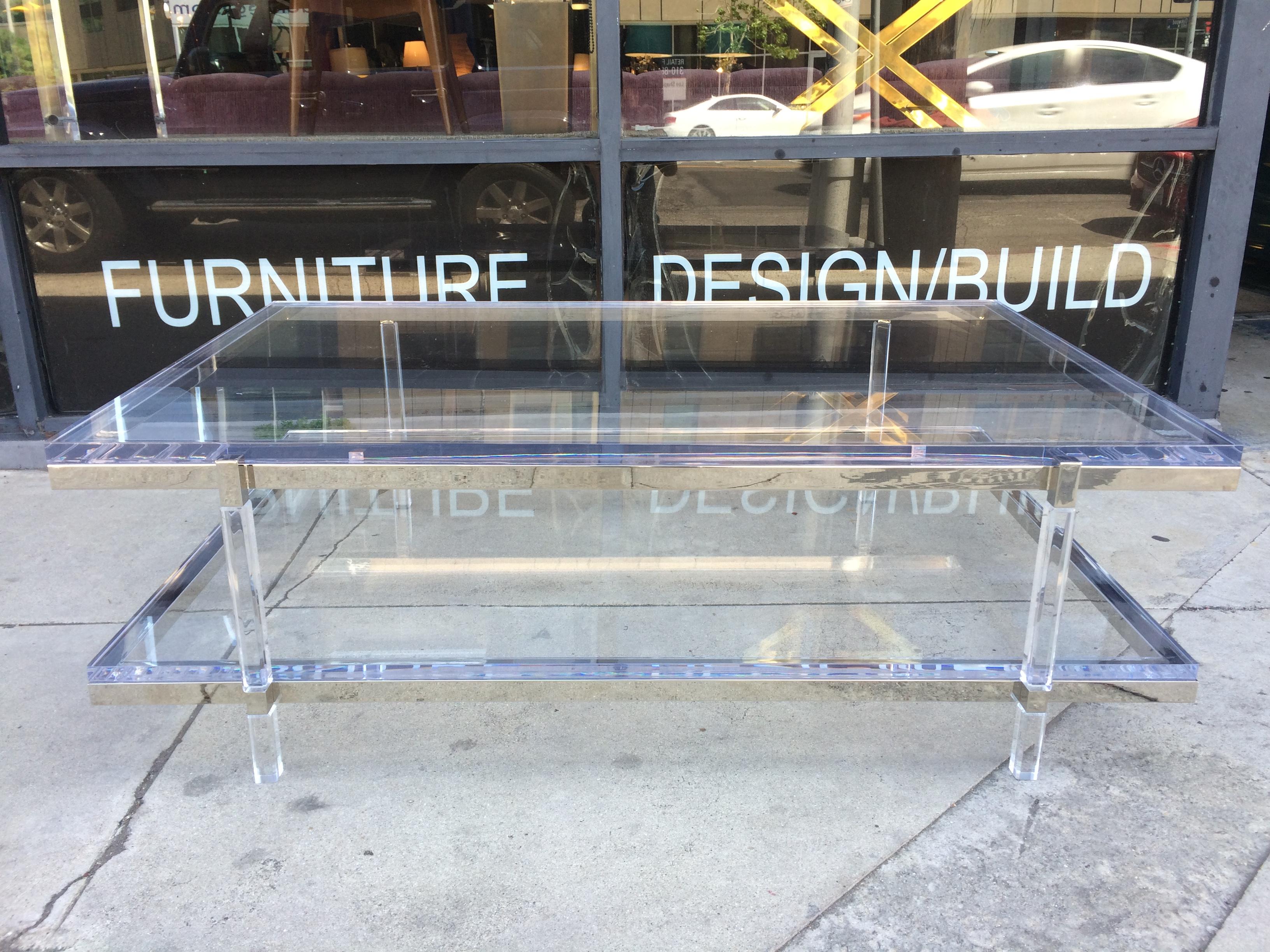 Lucite and Nickel Two-Level Coffee Table by Charles Hollis Jones For Sale 2