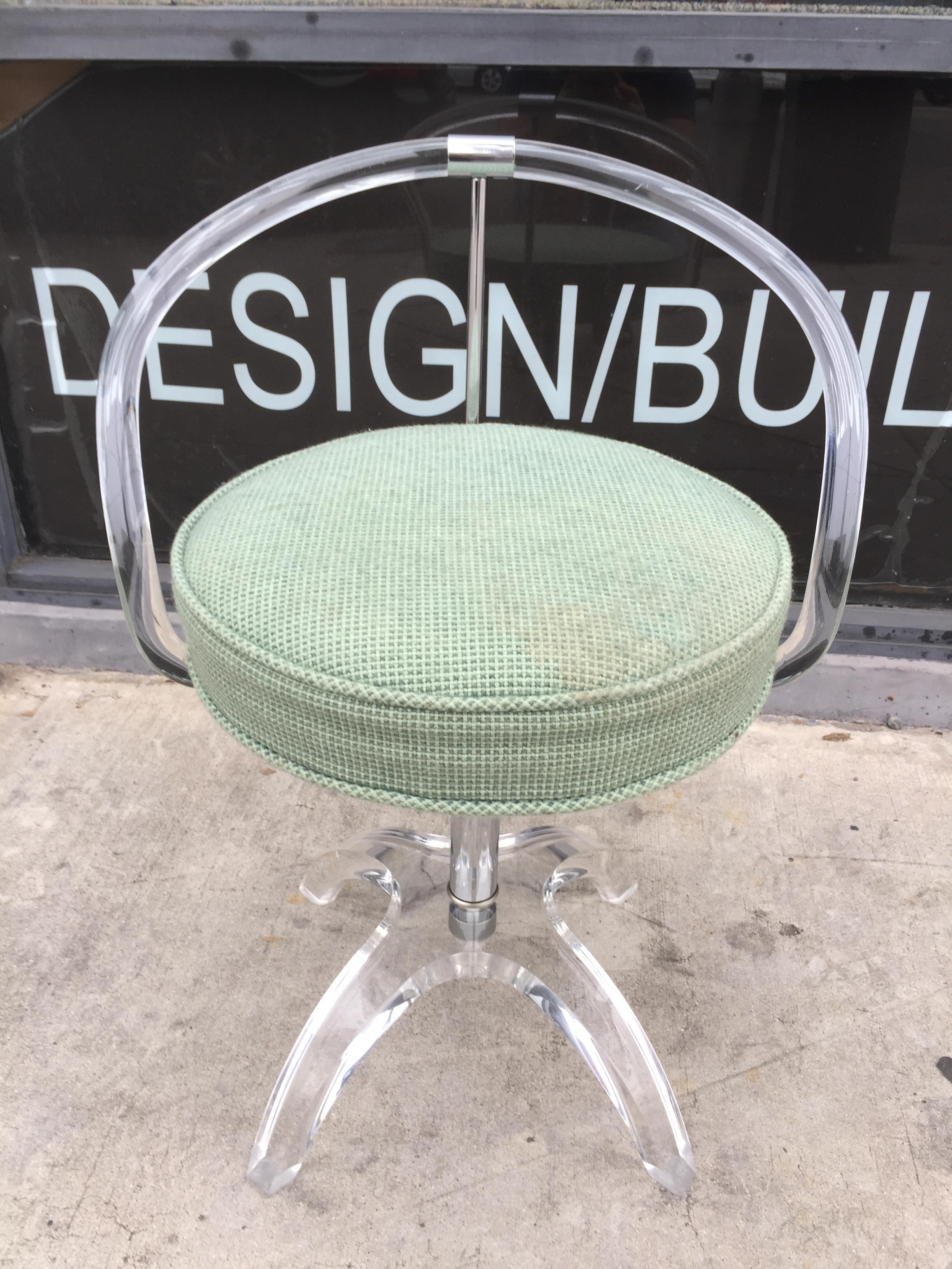 Mid-Century Modern Lucite and Nickel Vanity Swivel Chair by Charles Hollis Jones, Signed and Dated