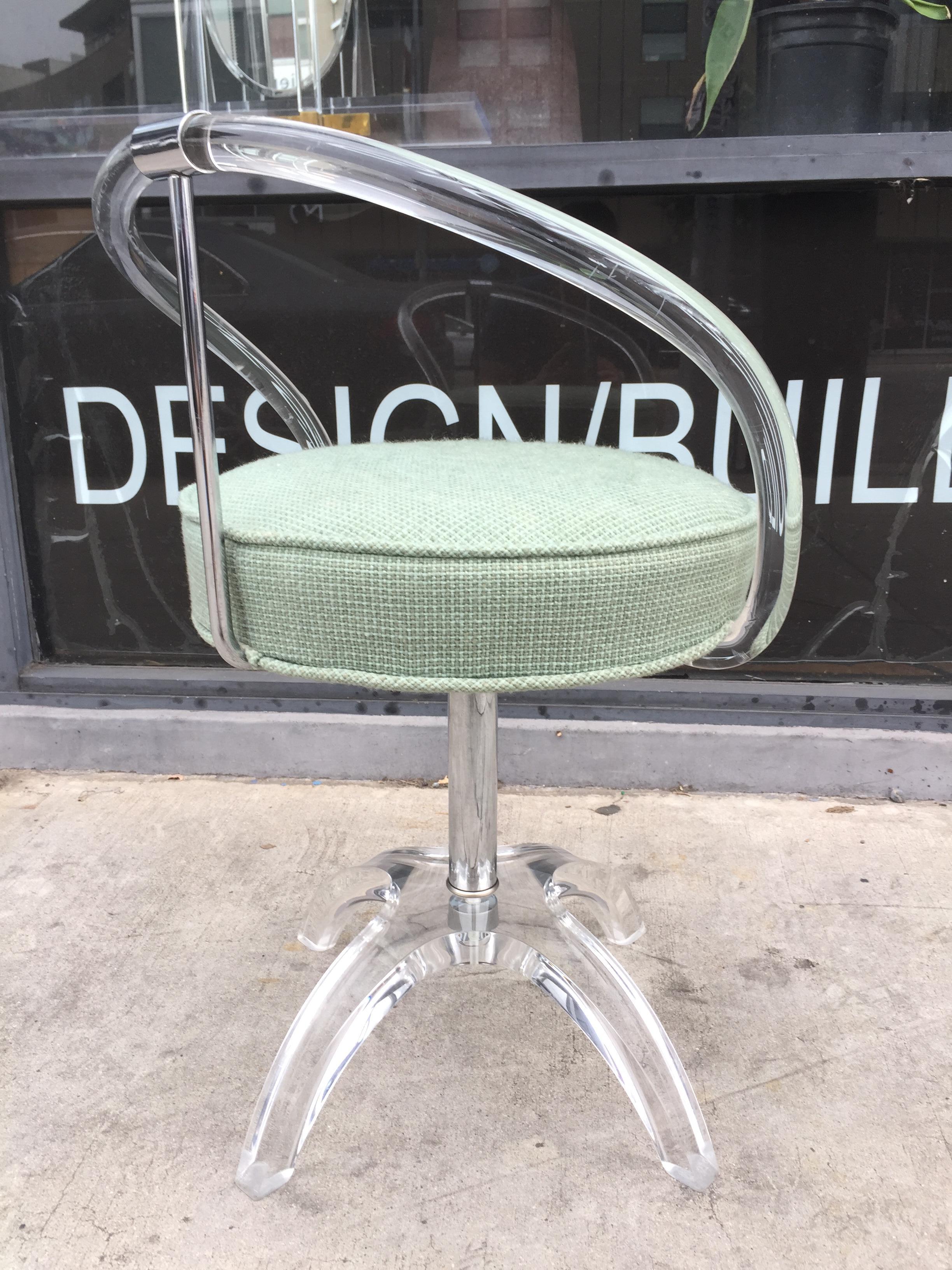 American Lucite and Nickel Vanity Swivel Chair by Charles Hollis Jones, Signed and Dated