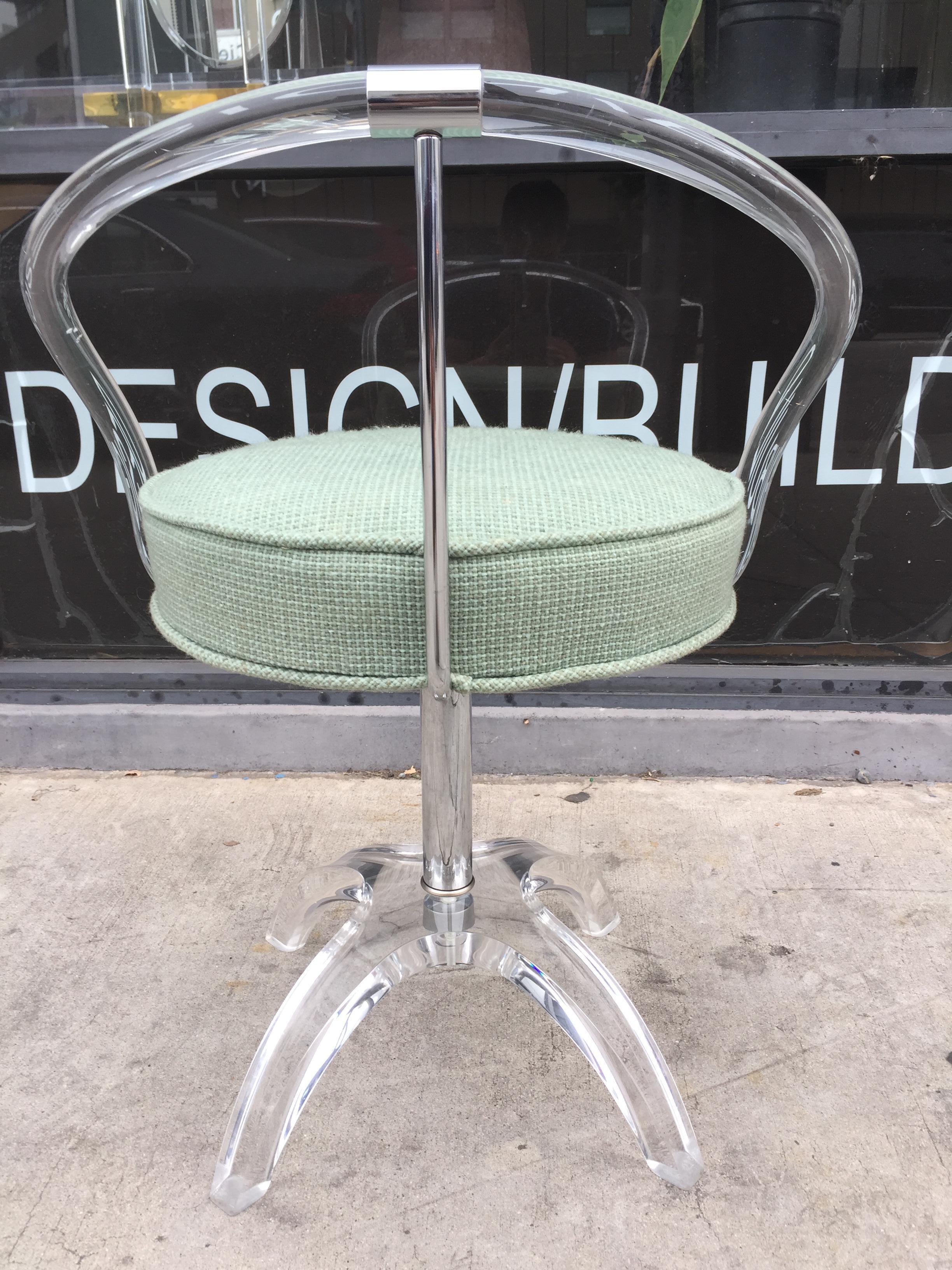 Lucite and Nickel Vanity Swivel Chair by Charles Hollis Jones, Signed and Dated In Good Condition In Los Angeles, CA