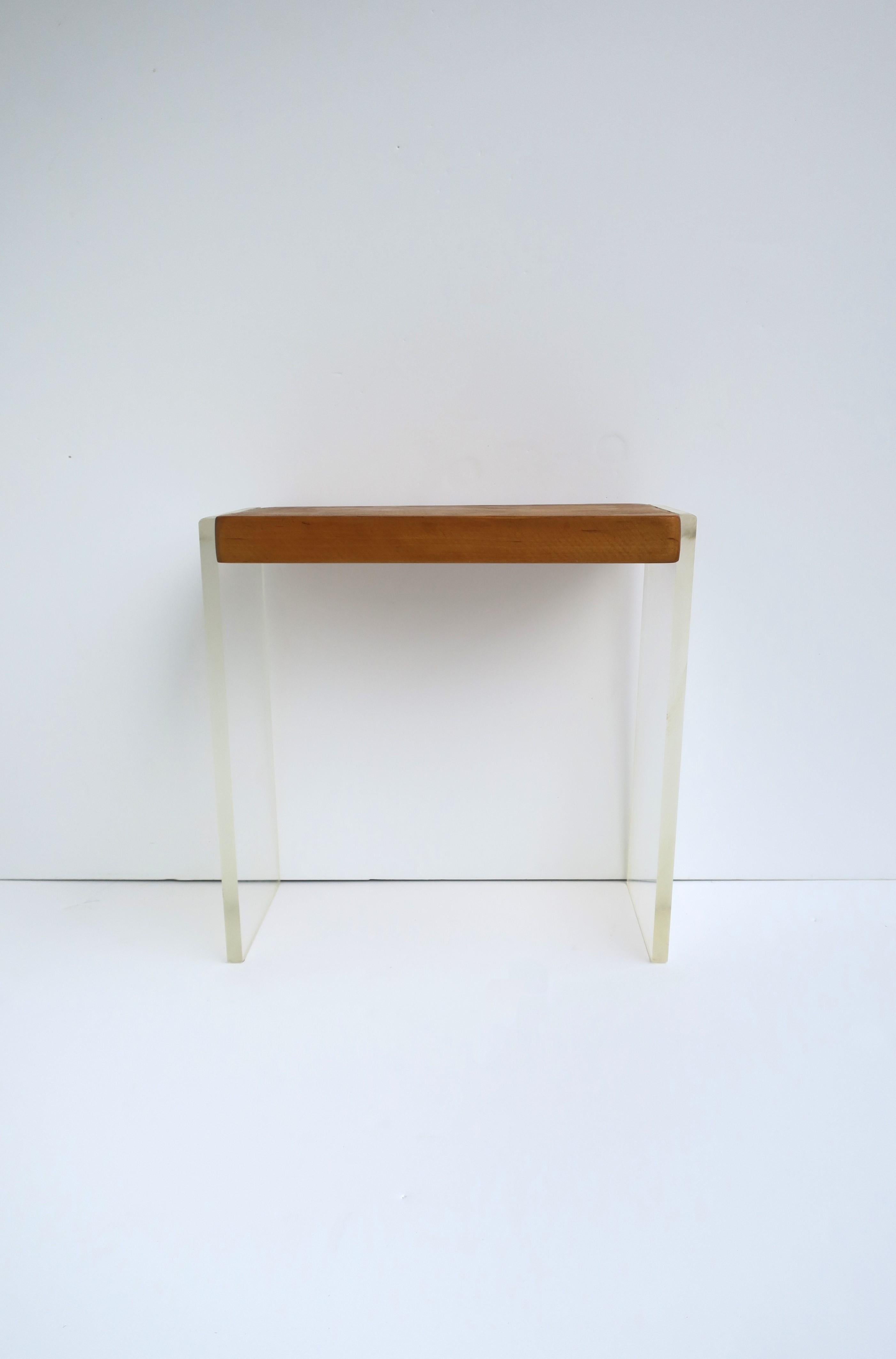 Modern Lucite and Oak Stool Small Table For Sale