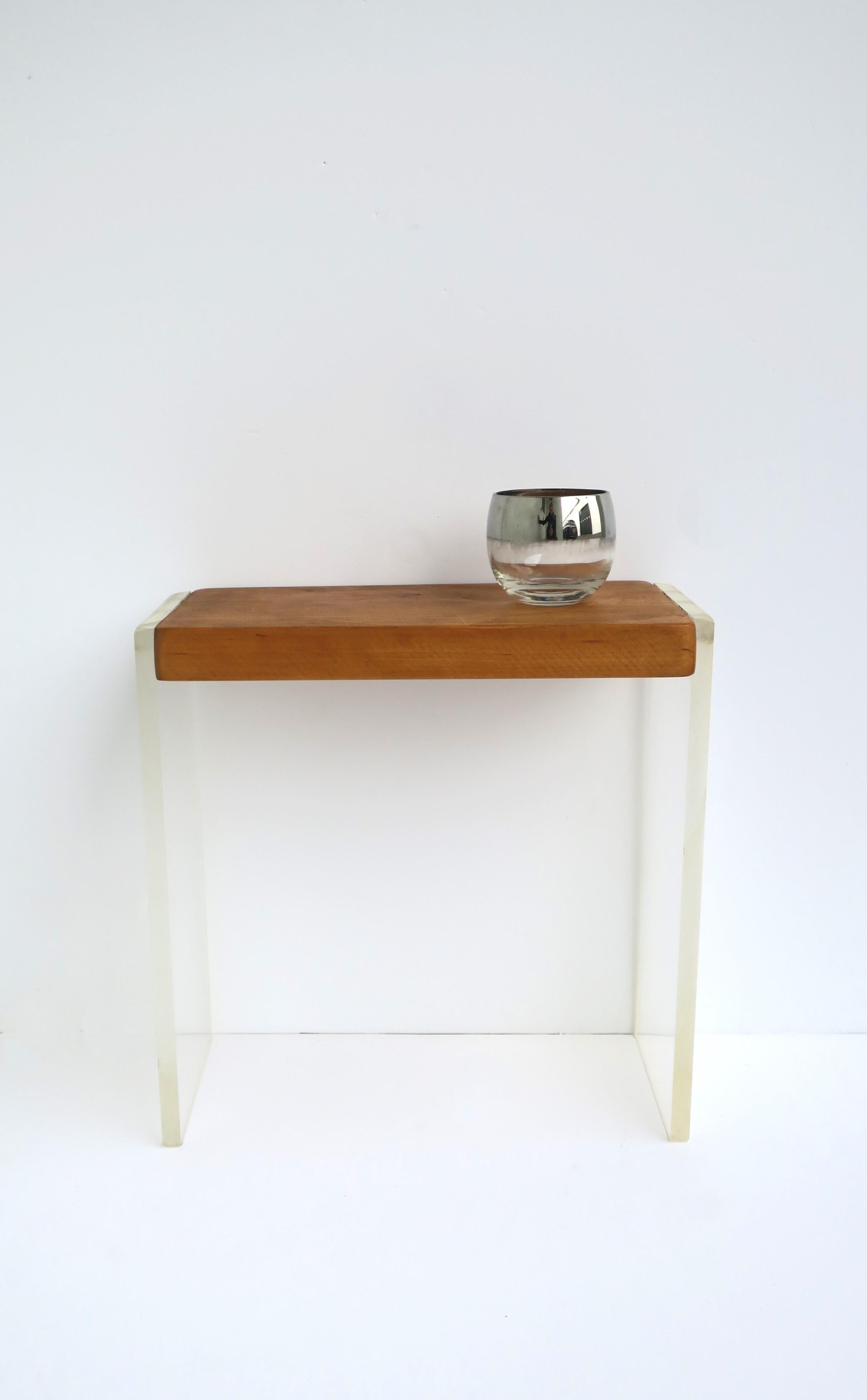 Lucite and Oak Stool Small Table For Sale 1