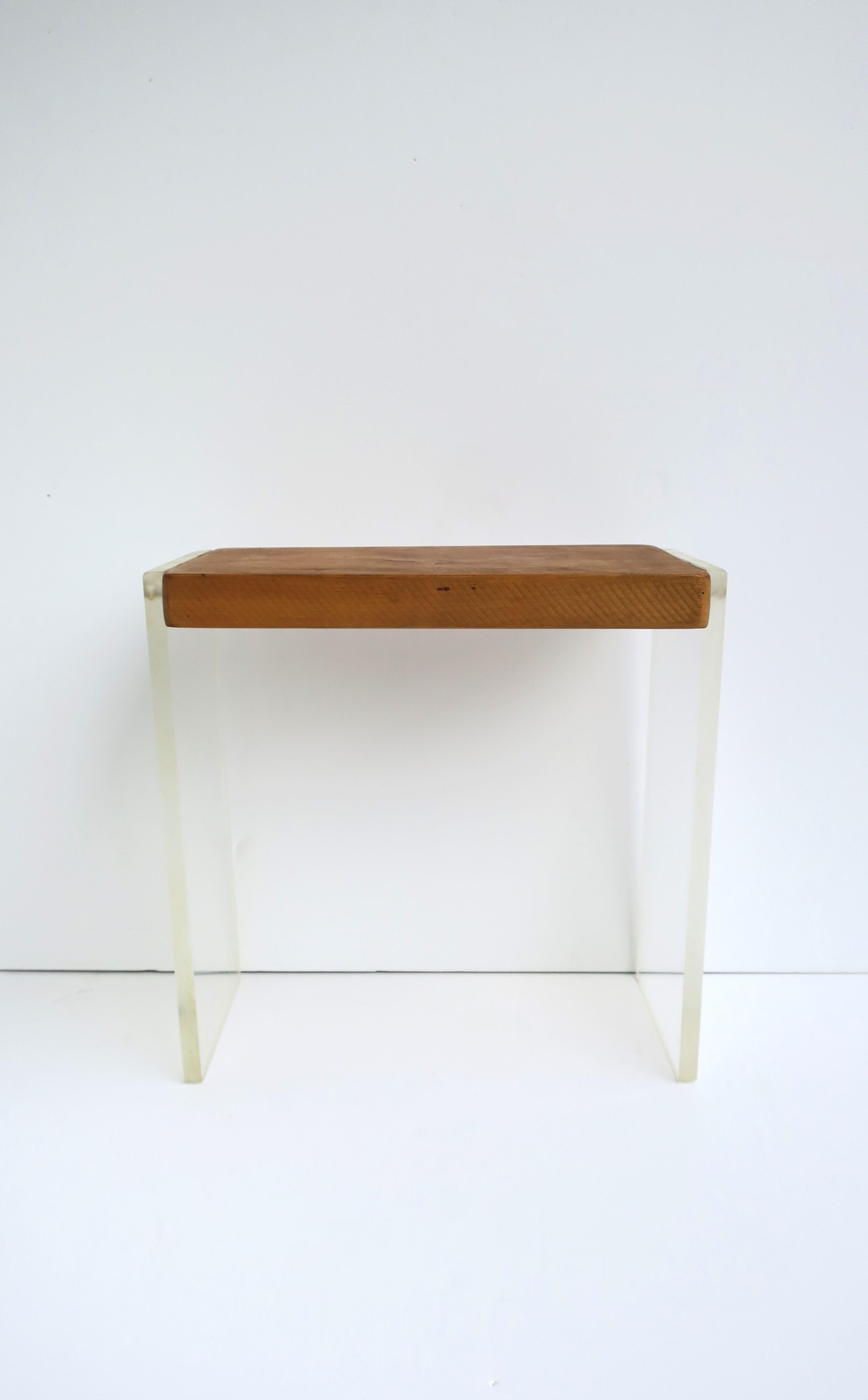 Lucite and Oak Stool Small Table For Sale 4