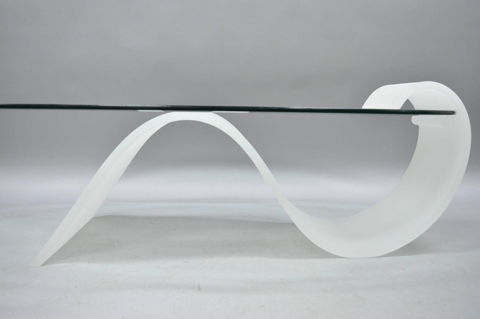 Lucite and Oval Glass Mid-Century Modern S-Shaped Cantilever Coffee Table 2
