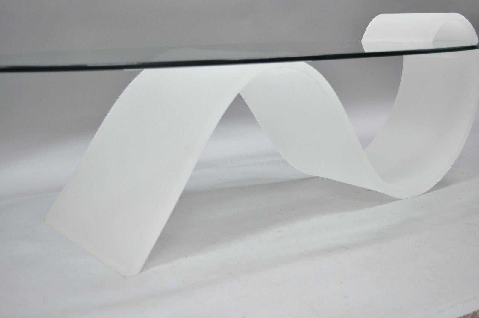 American Lucite and Oval Glass Mid-Century Modern S-Shaped Cantilever Coffee Table