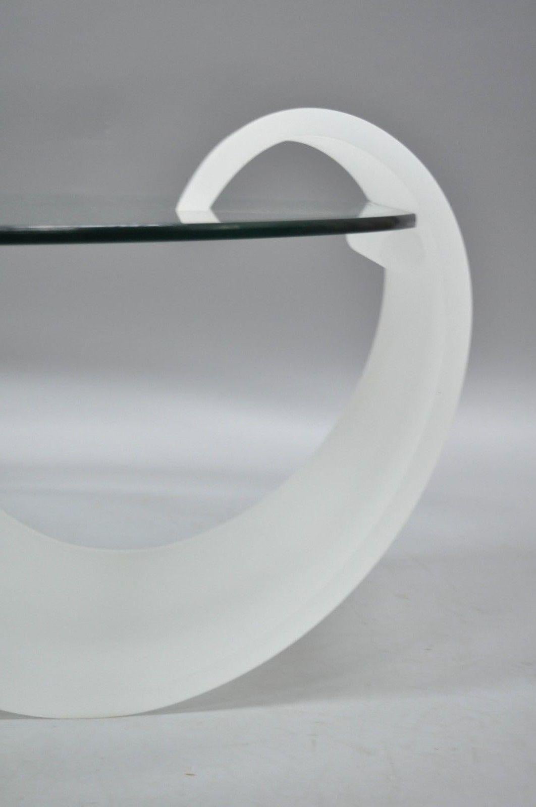 Late 20th Century Lucite and Oval Glass Mid-Century Modern S-Shaped Cantilever Coffee Table