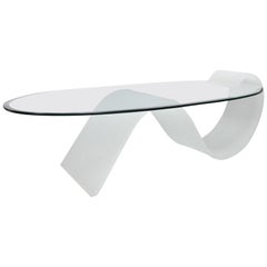 Lucite and Oval Glass Mid-Century Modern S-Shaped Cantilever Coffee Table