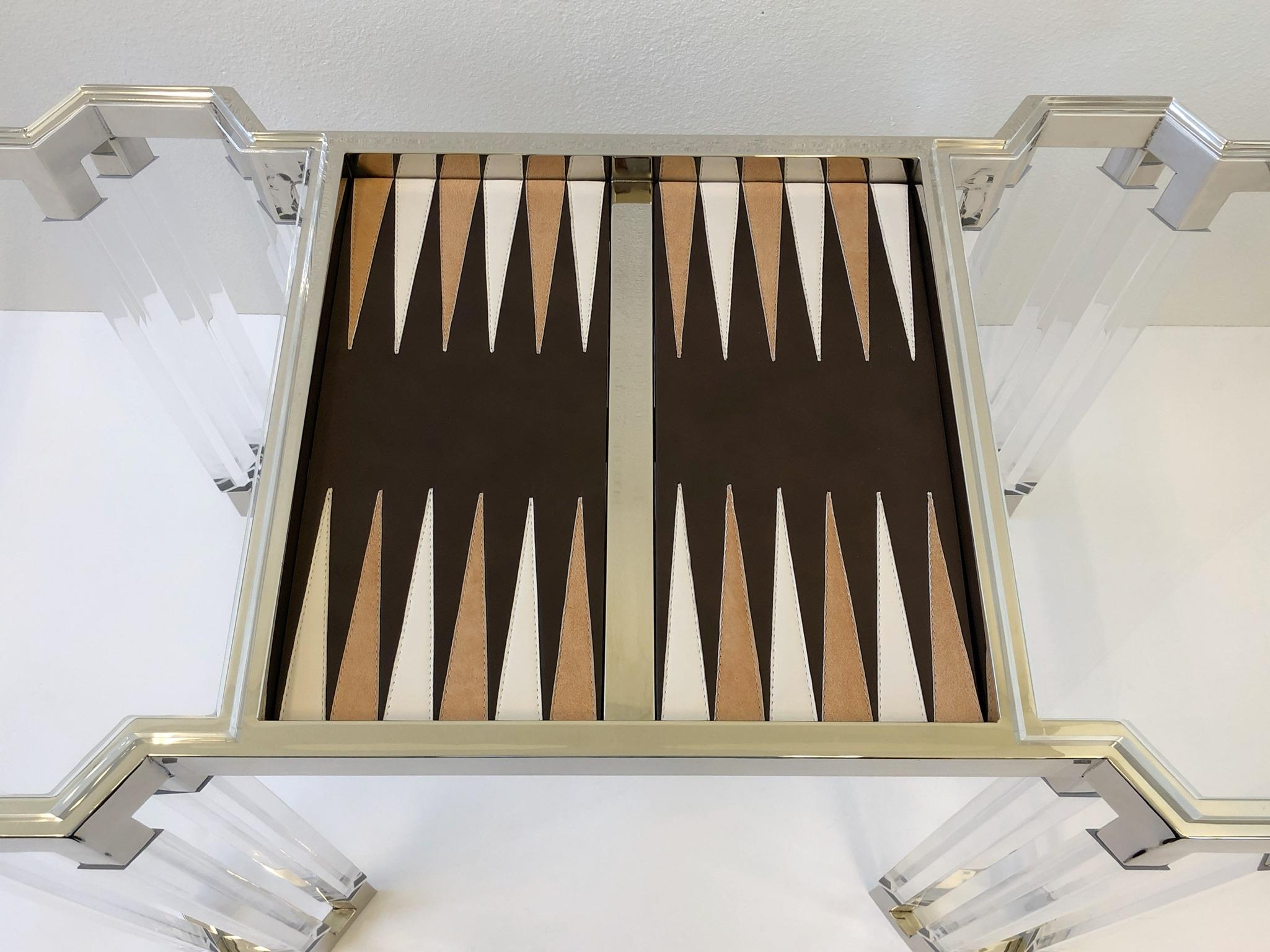 Lucite and Polish Nickel Backgammon Table by Charles Hollis Jones 4