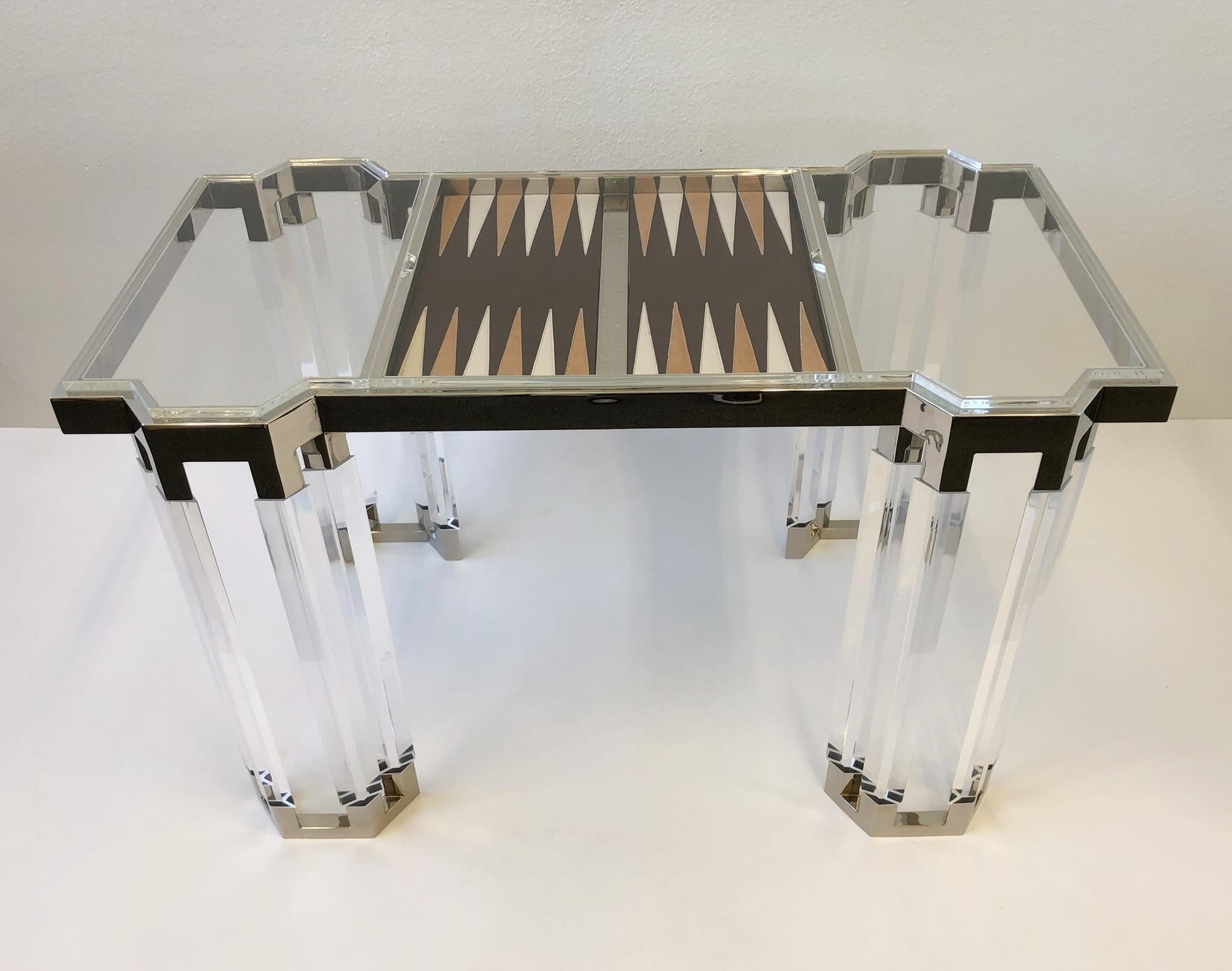 Lucite and Polish Nickel Backgammon Table by Charles Hollis Jones 5