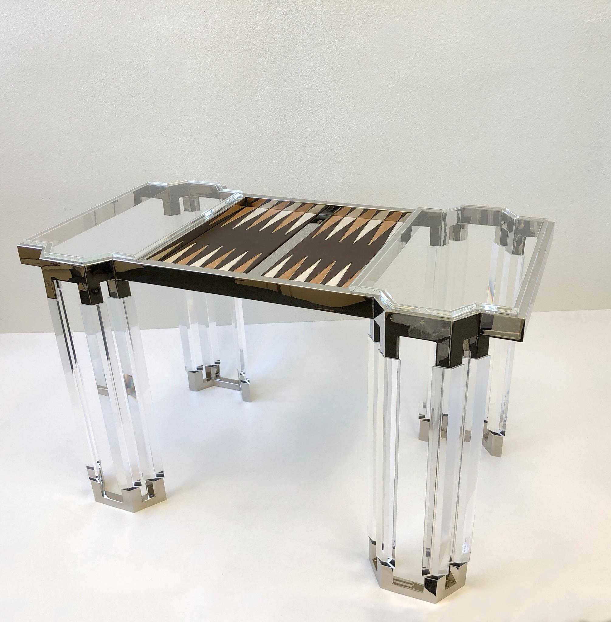 Modern Lucite and Polish Nickel Backgammon Table by Charles Hollis Jones