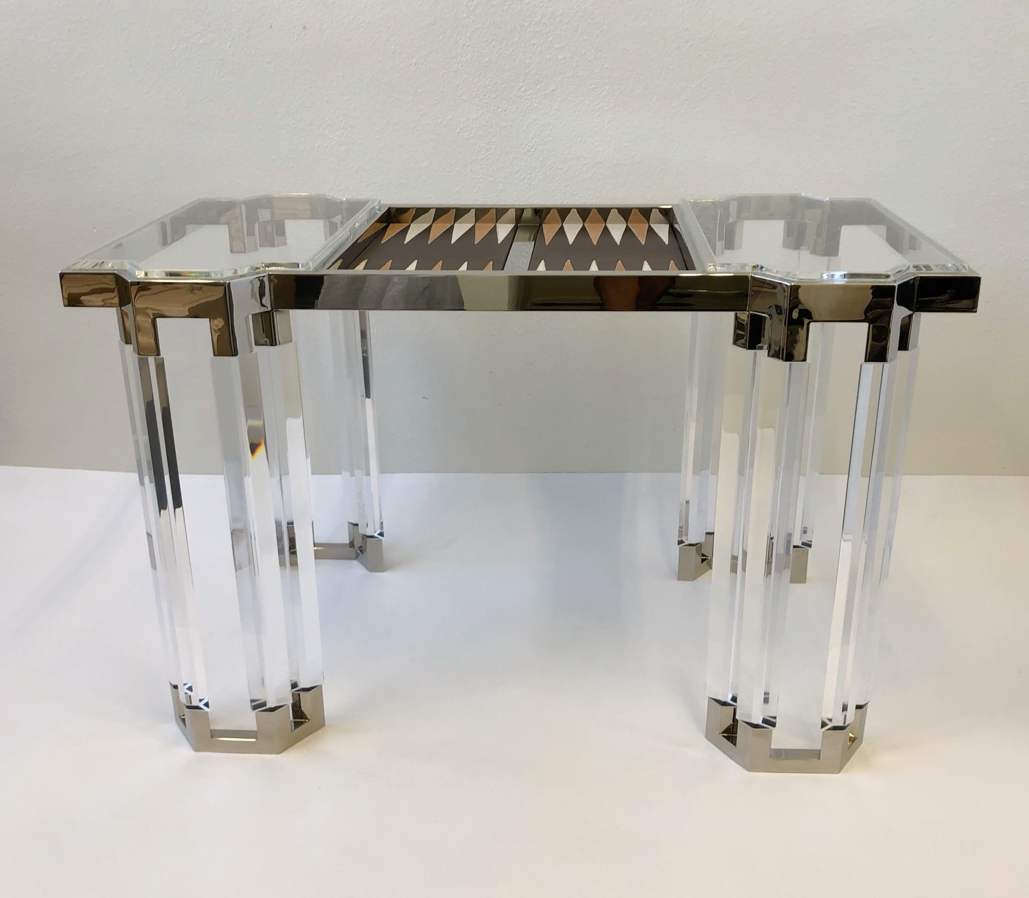 American Lucite and Polish Nickel Backgammon Table by Charles Hollis Jones
