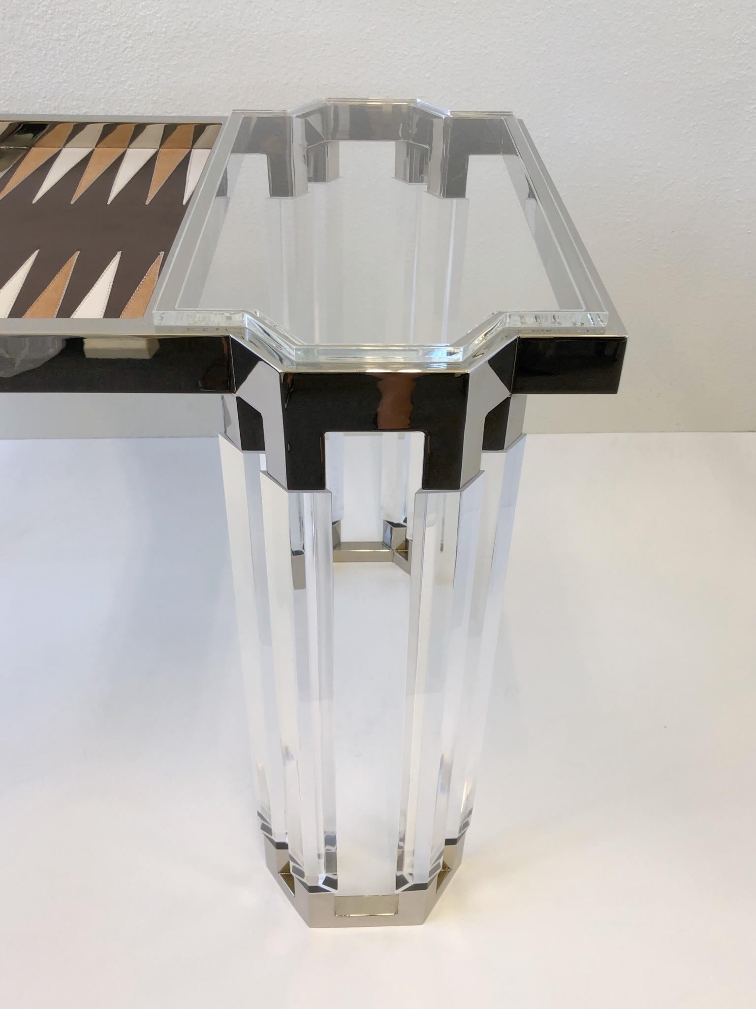 Polished Lucite and Polish Nickel Backgammon Table by Charles Hollis Jones