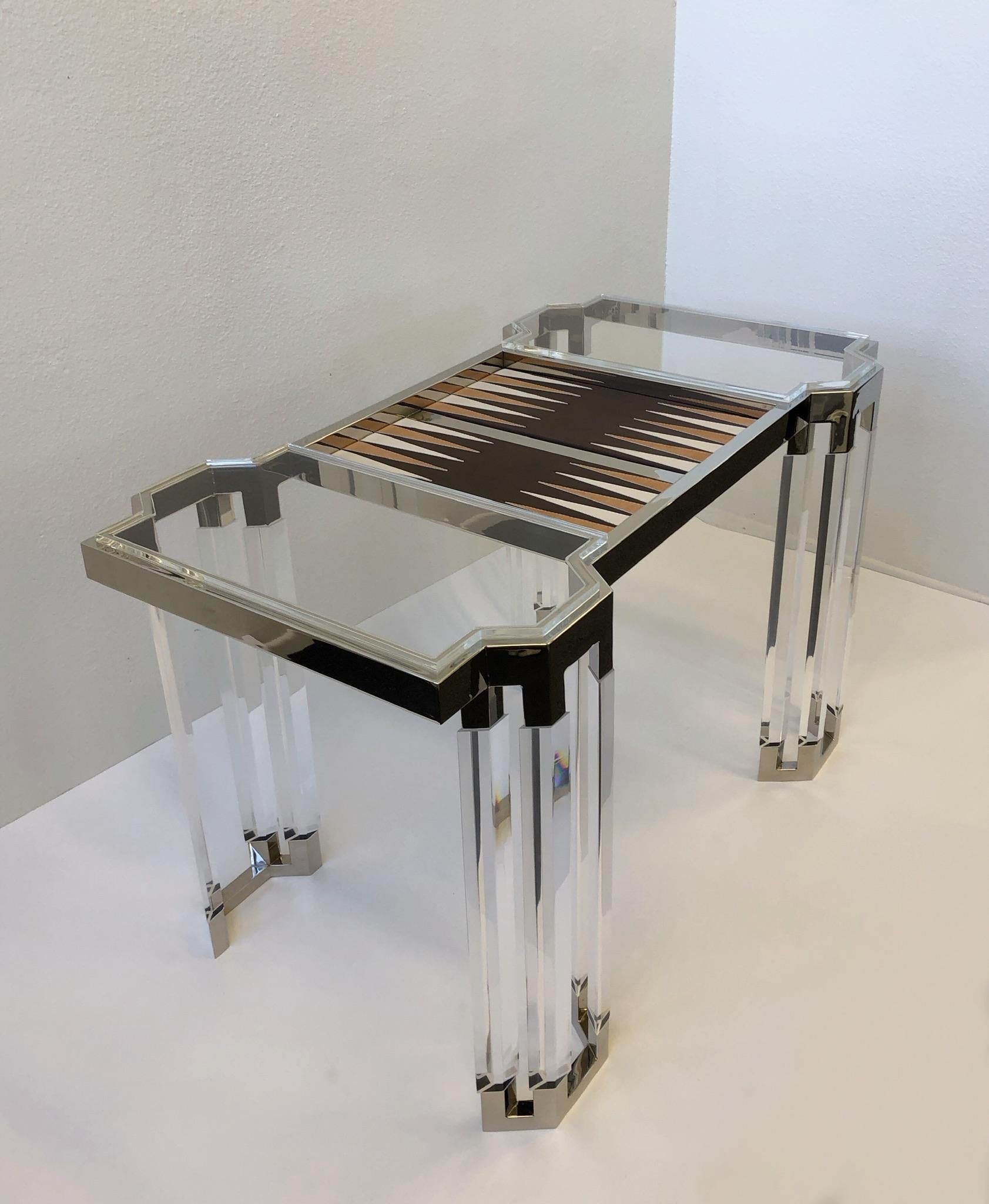 Contemporary Lucite and Polish Nickel Backgammon Table by Charles Hollis Jones