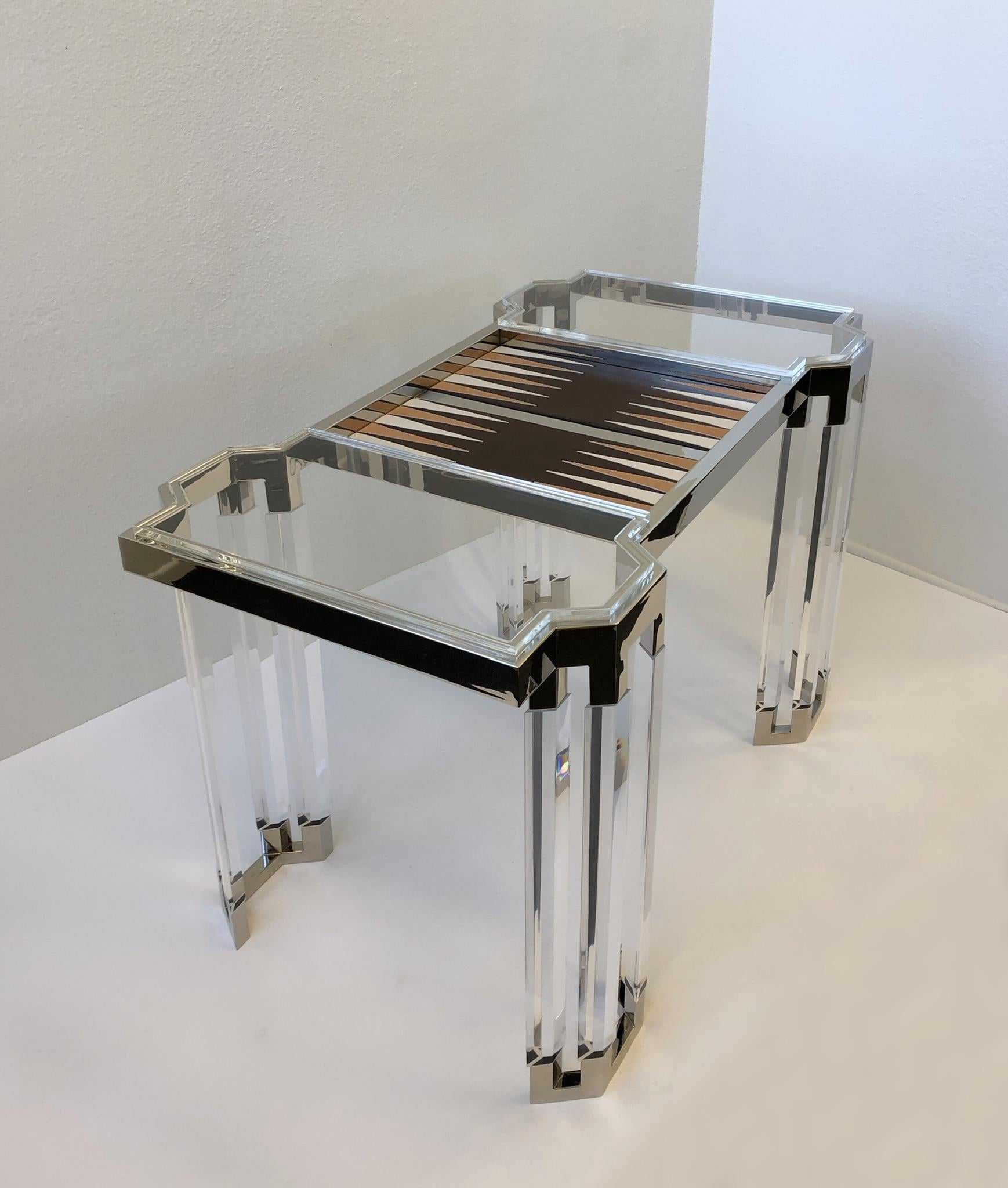 Lucite and Polish Nickel Backgammon Table by Charles Hollis Jones 1