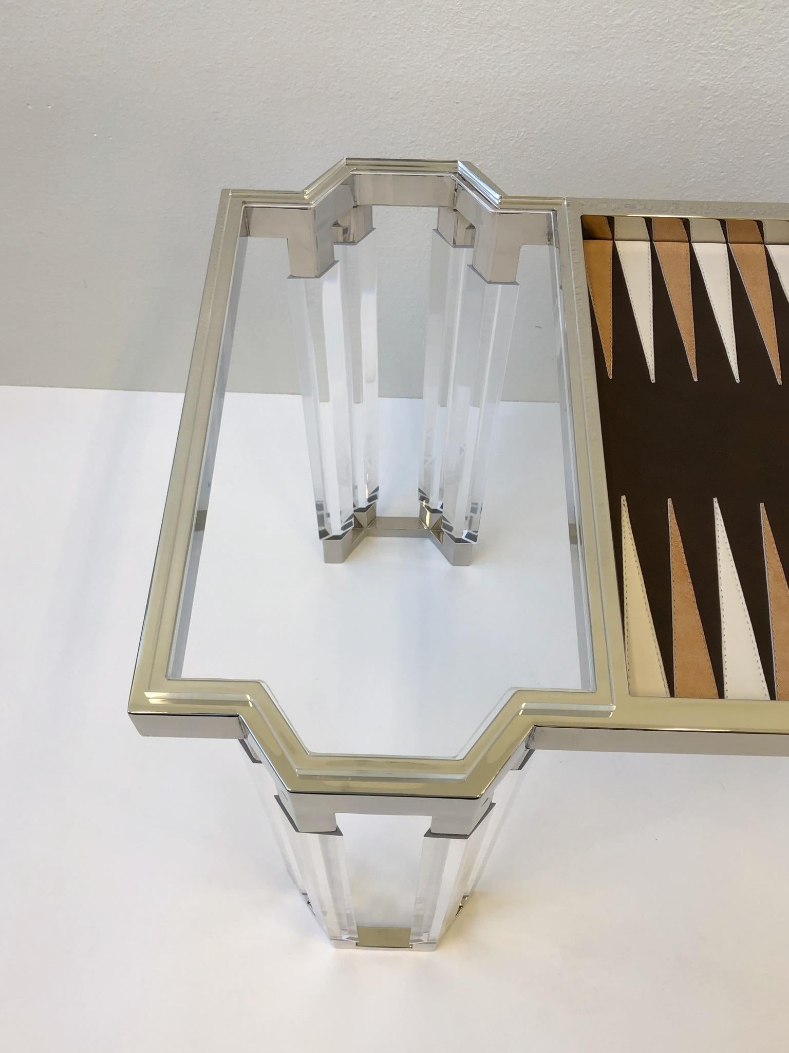 Lucite and Polish Nickel Backgammon Table by Charles Hollis Jones 2