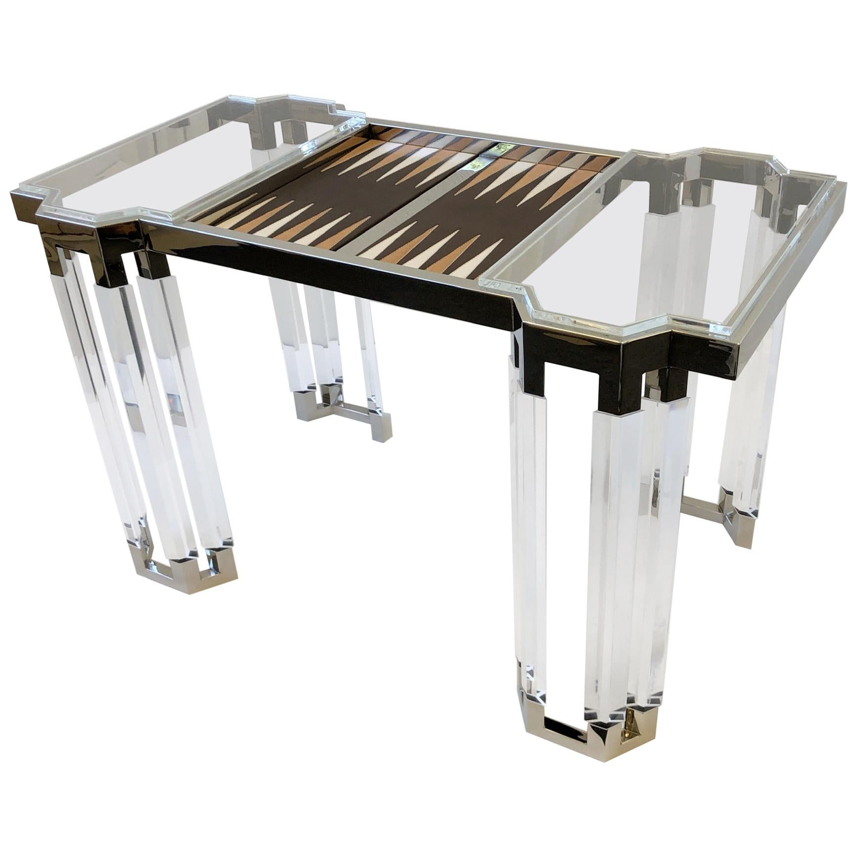 Lucite and Polish Nickel Backgammon Table by Charles Hollis Jones