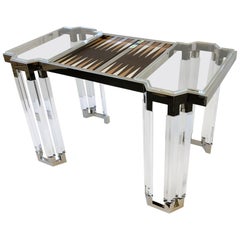 Table de backgammon en Lucite et nickel poli de Charles Hollis Jones