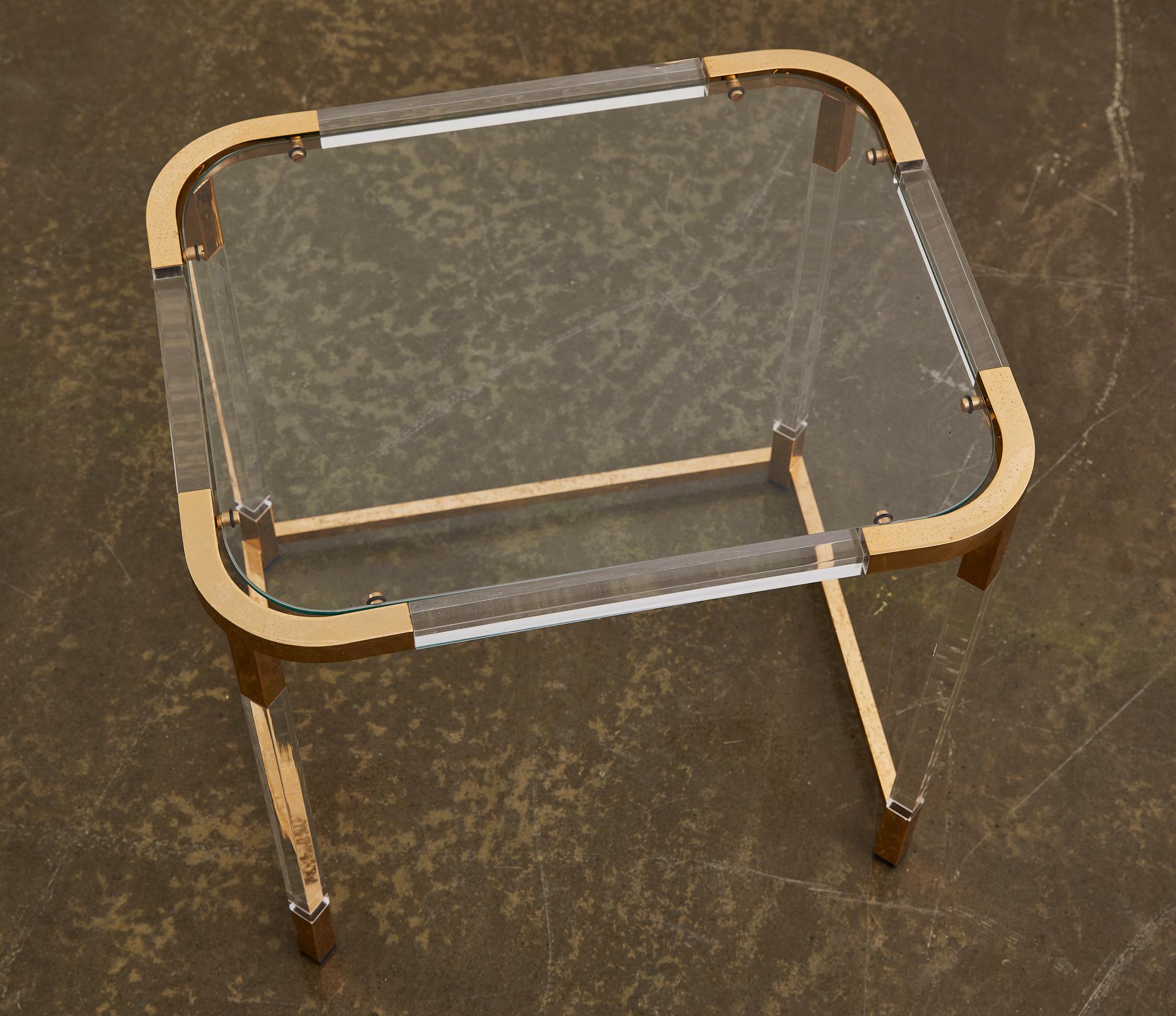 Modern Lucite and Polished Brass Side Table in the Style of Charles Hollis Jones For Sale