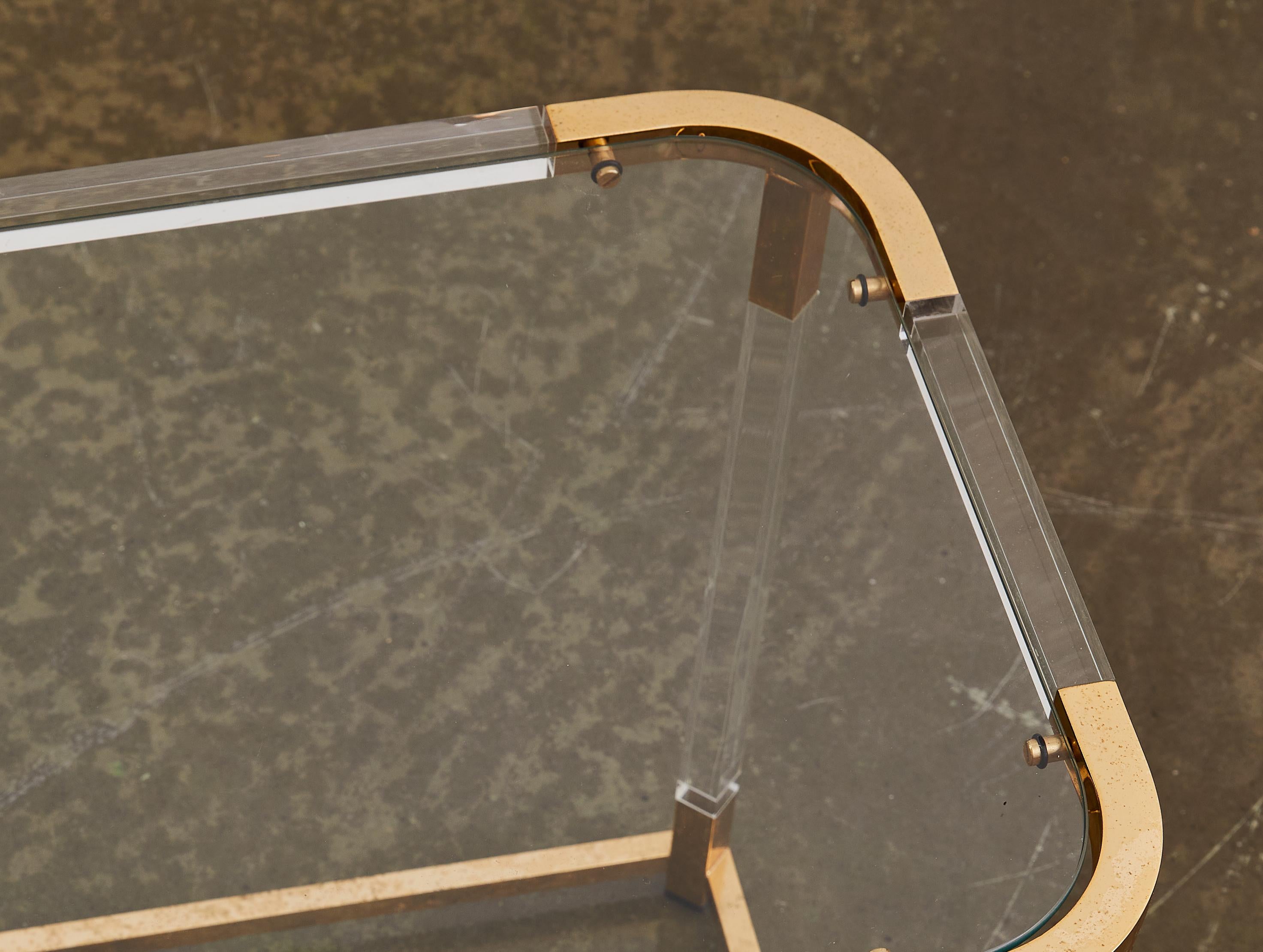 American Lucite and Polished Brass Side Table in the Style of Charles Hollis Jones For Sale