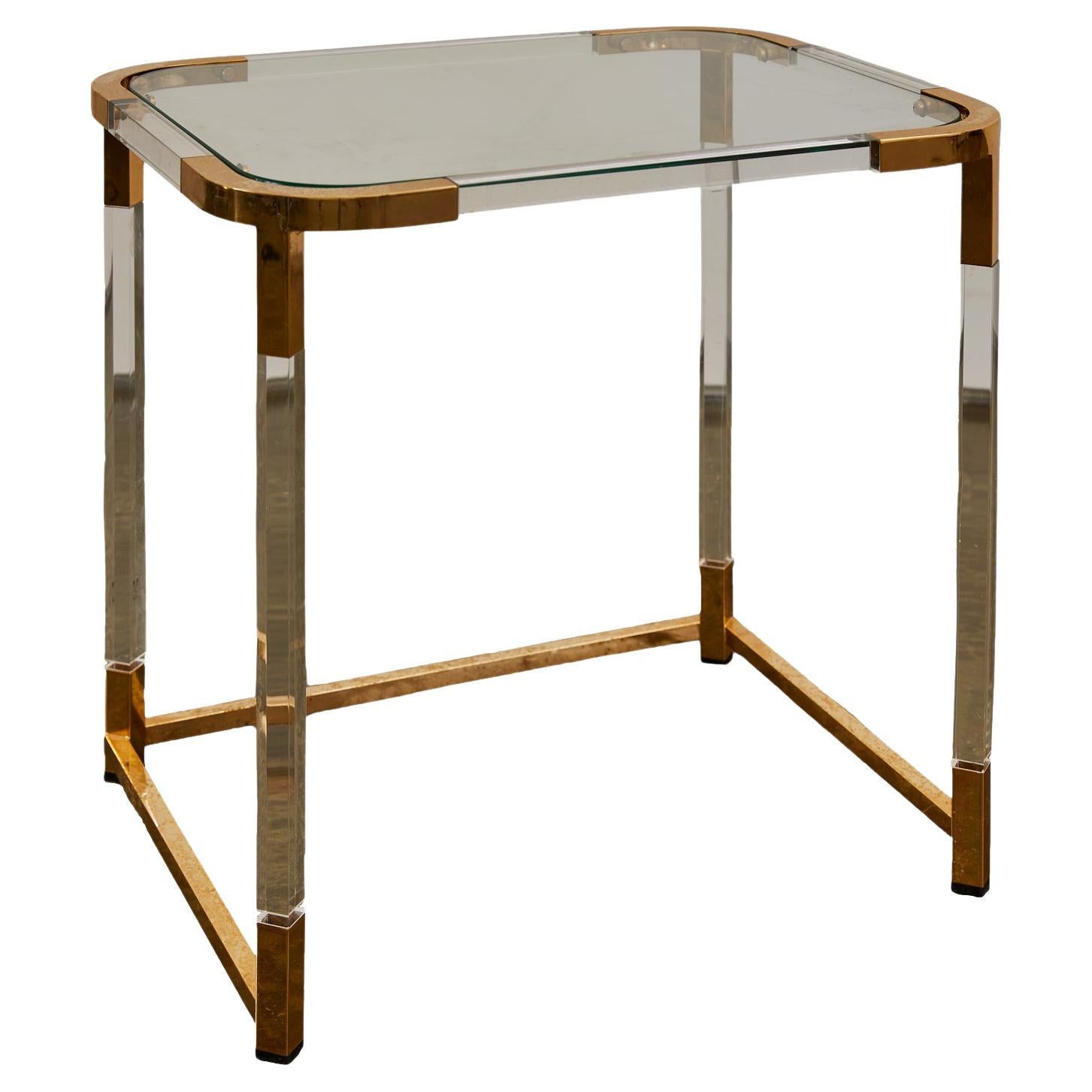 Lucite and Polished Brass Side Table in the Style of Charles Hollis Jones For Sale