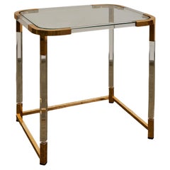 Tavolino in lucite e ottone lucido nello stile di Charles Hollis Jones