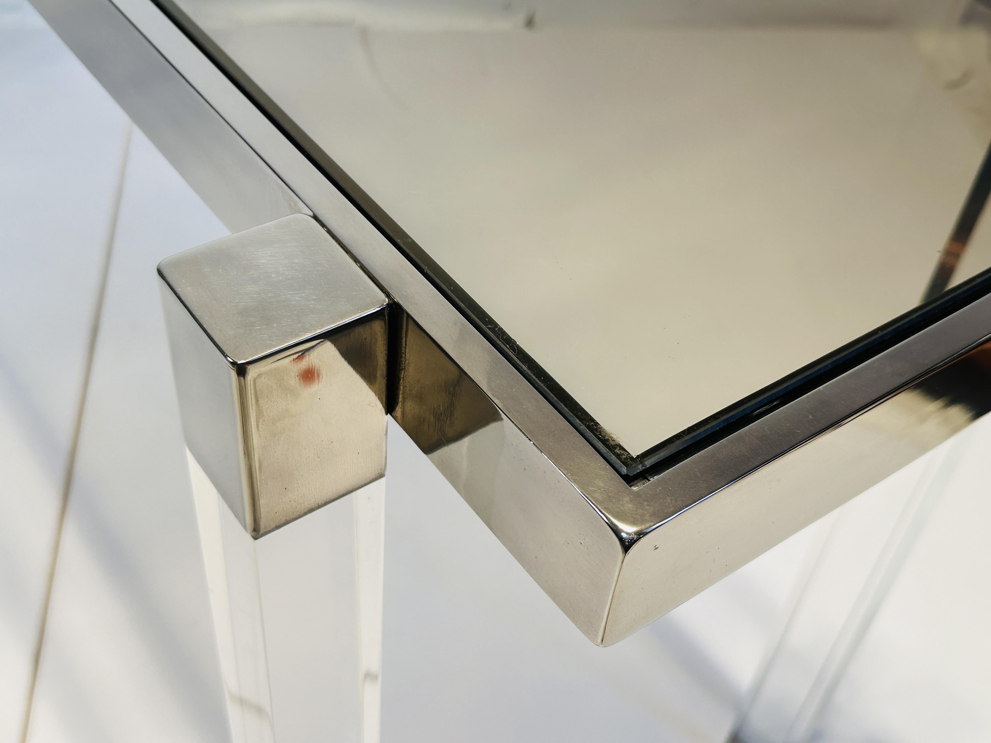 Lucite and Polished Nickel Console Table by Charles Hollis Jones, “Box” Series For Sale 3