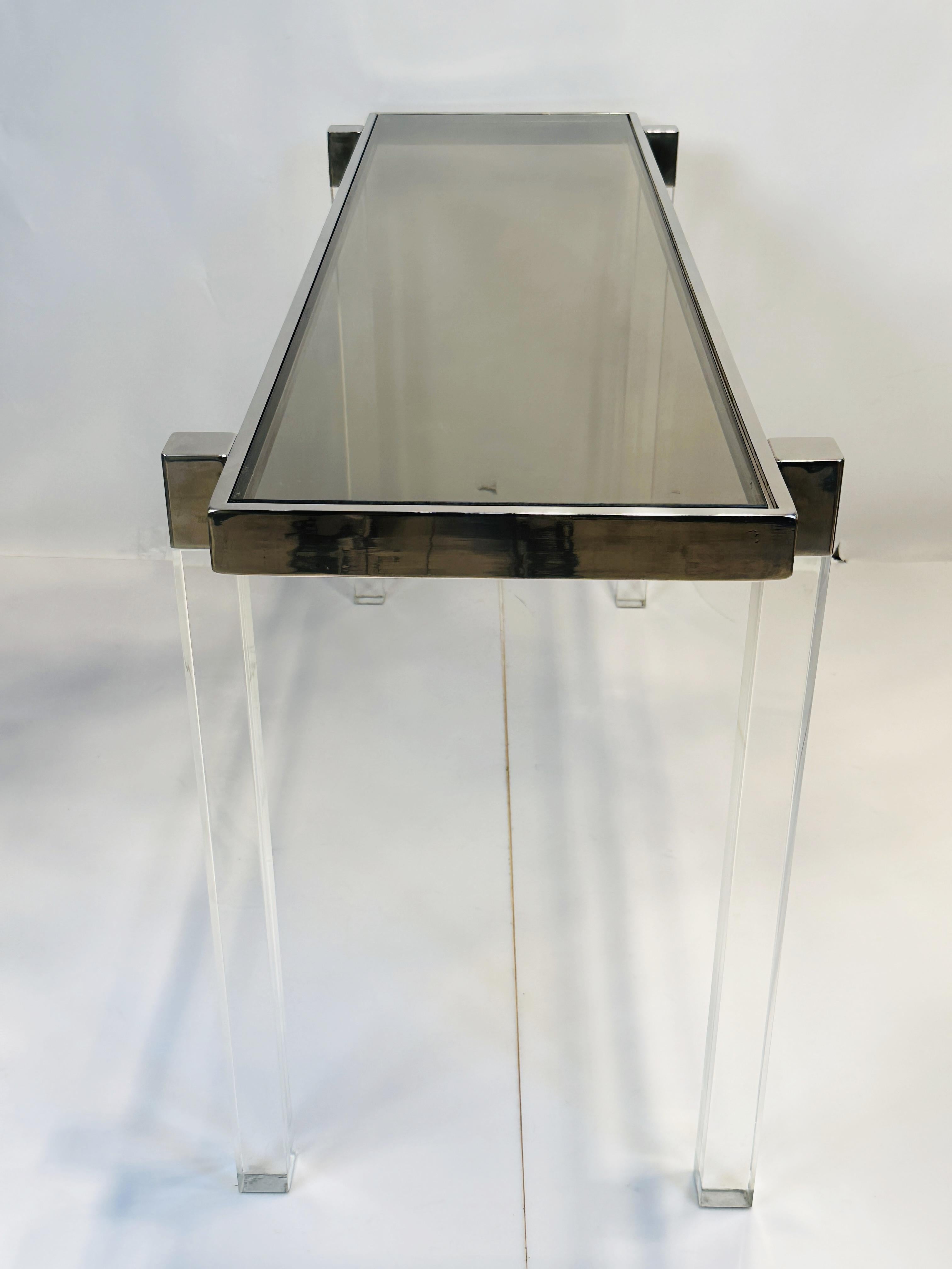 Lucite and Polished Nickel Console Table by Charles Hollis Jones, “Box” Series For Sale 4