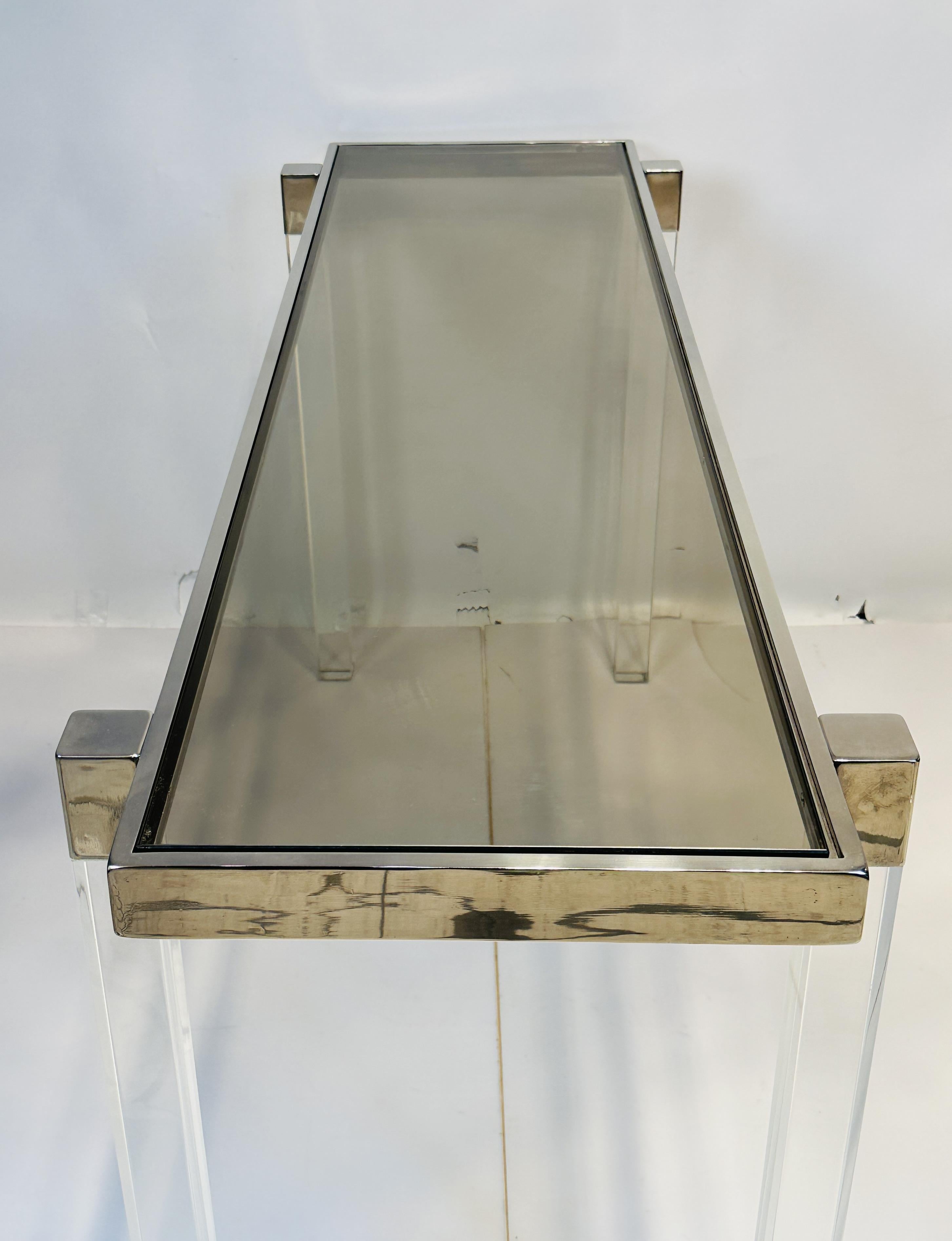 Lucite and Polished Nickel Console Table by Charles Hollis Jones, “Box” Series For Sale 5