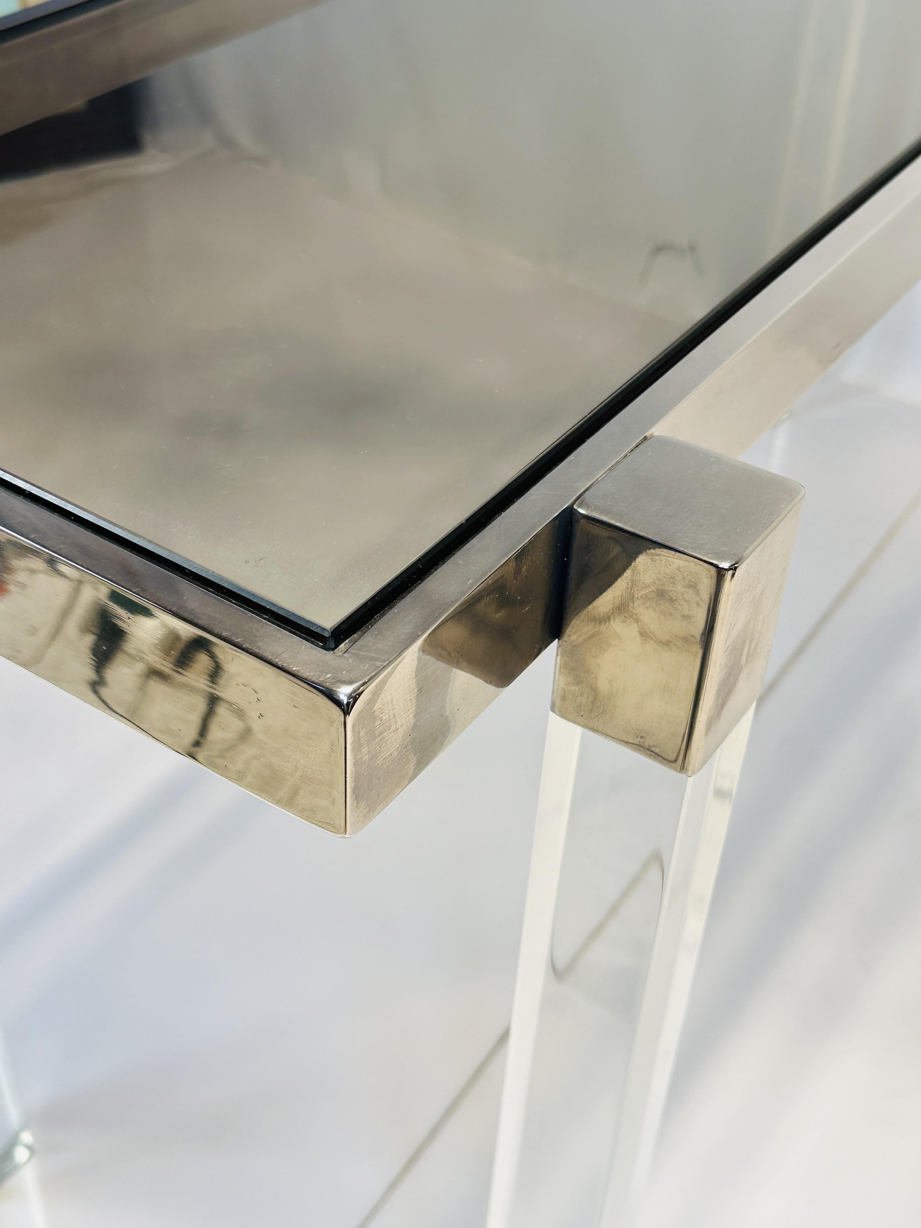Lucite and Polished Nickel Console Table by Charles Hollis Jones, “Box” Series For Sale 6