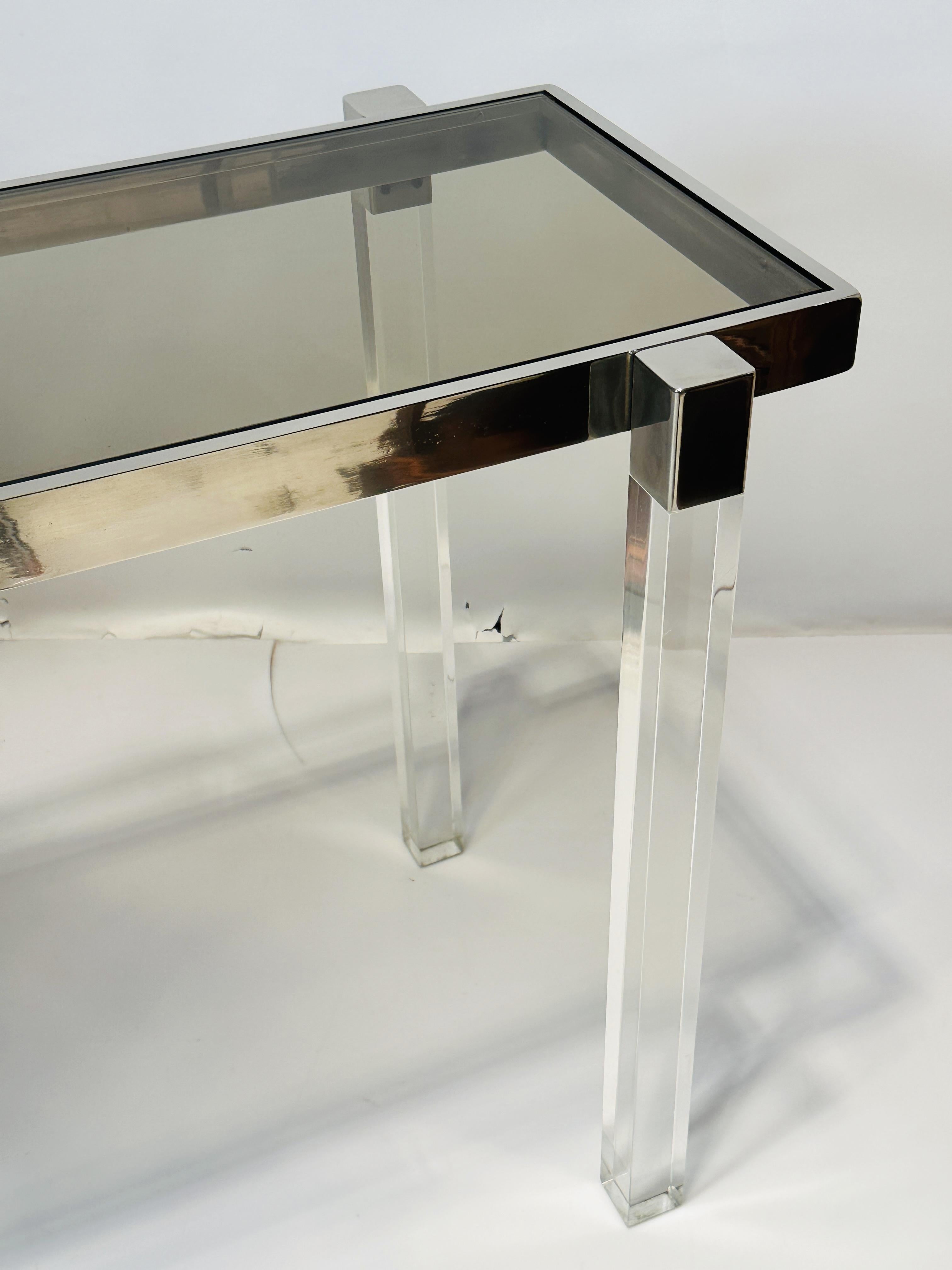 Lucite and Polished Nickel Console Table by Charles Hollis Jones, “Box” Series For Sale 7
