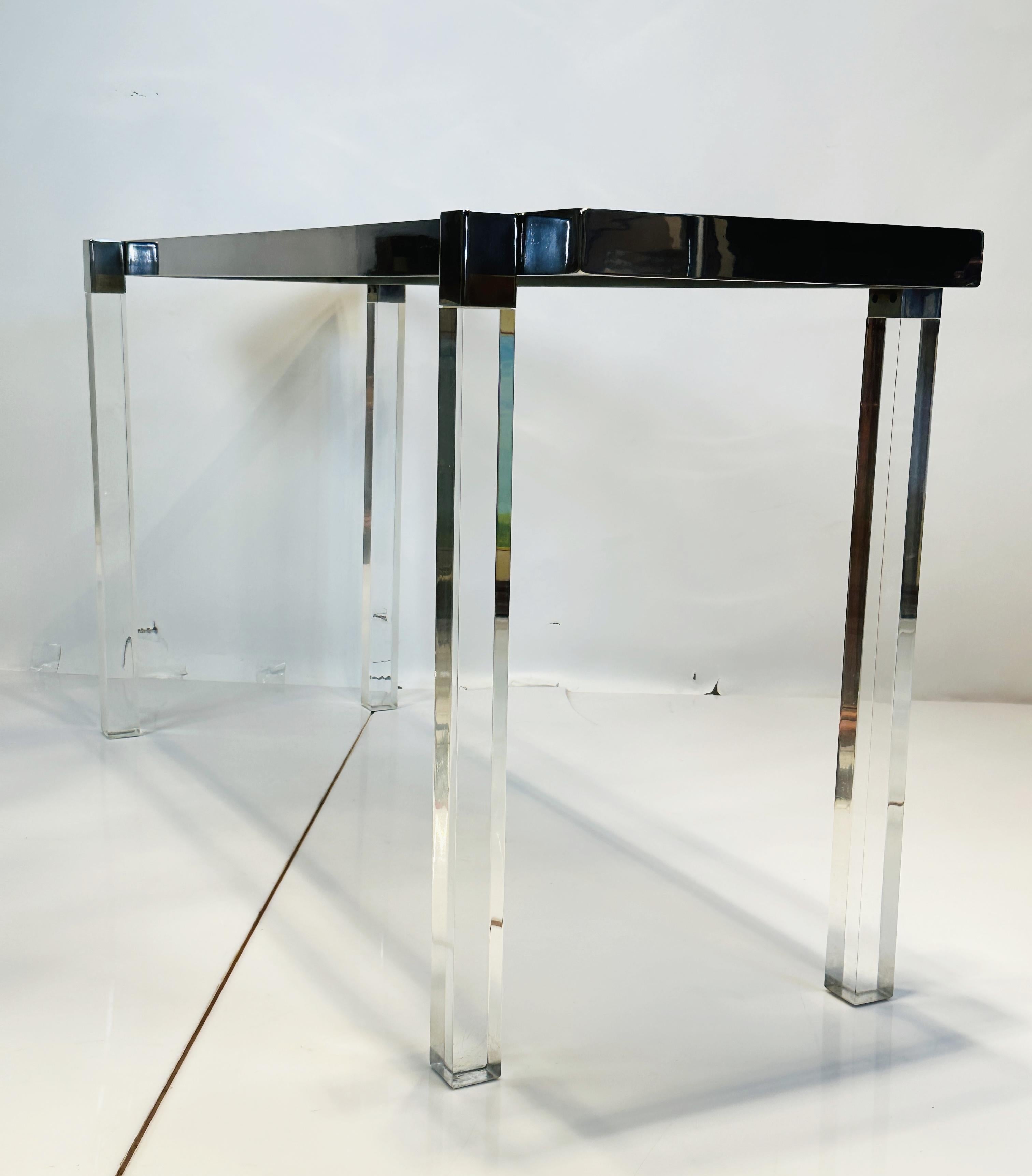 Lucite and Polished Nickel Console Table by Charles Hollis Jones, “Box” Series In Good Condition For Sale In Los Angeles, CA