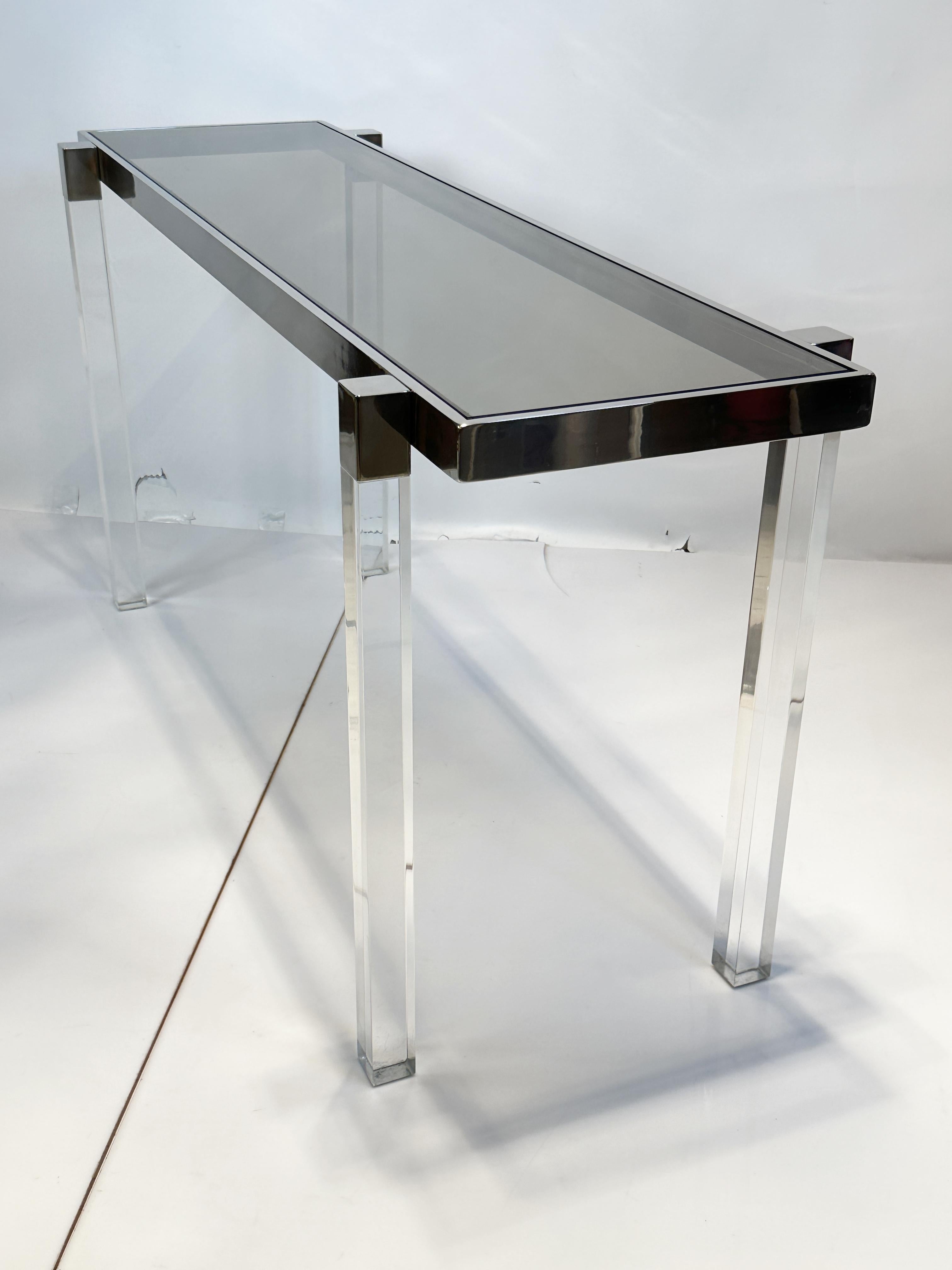 18th Century and Earlier Lucite and Polished Nickel Console Table by Charles Hollis Jones, “Box” Series For Sale