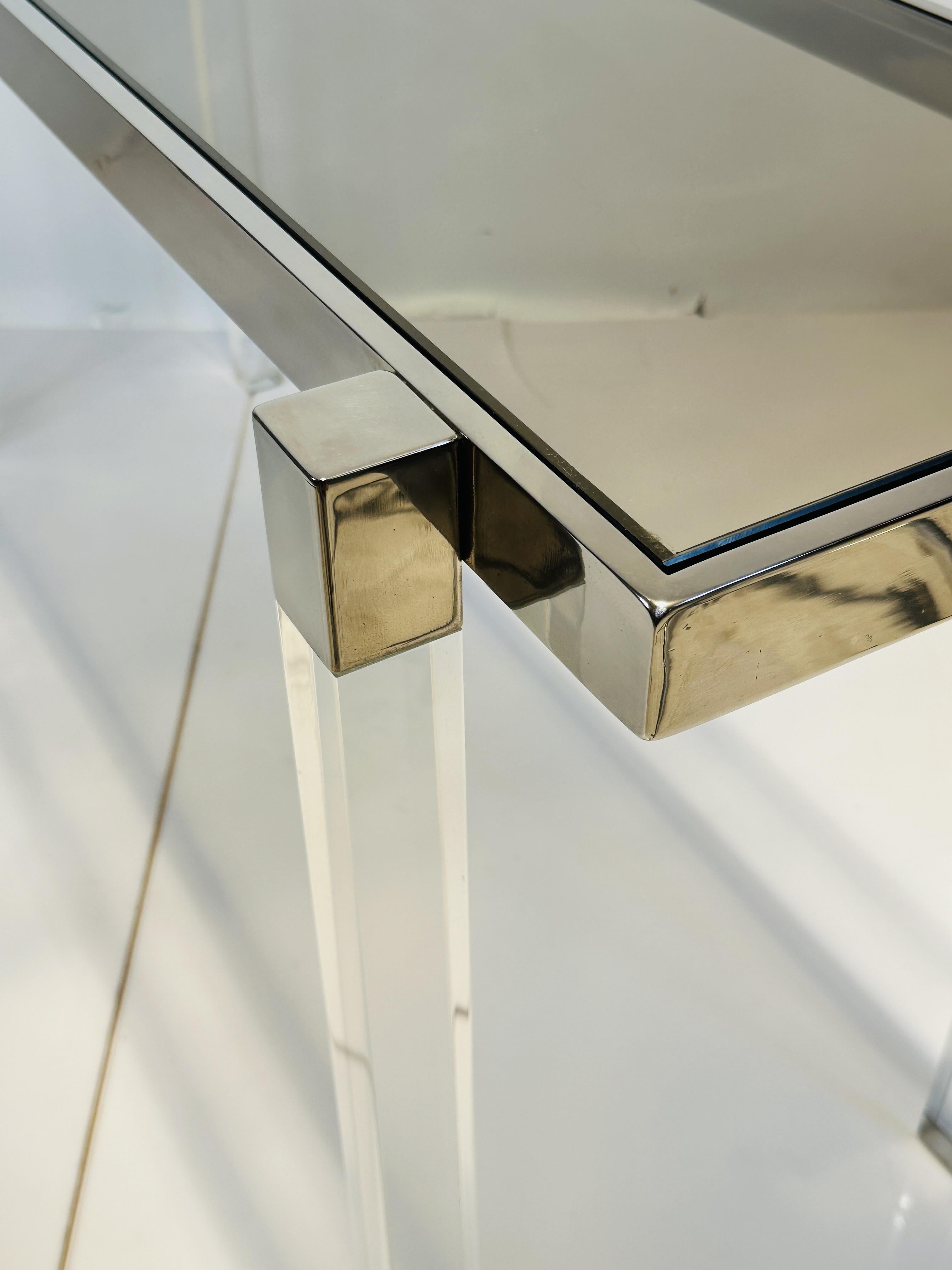 Lucite and Polished Nickel Console Table by Charles Hollis Jones, “Box” Series For Sale 1