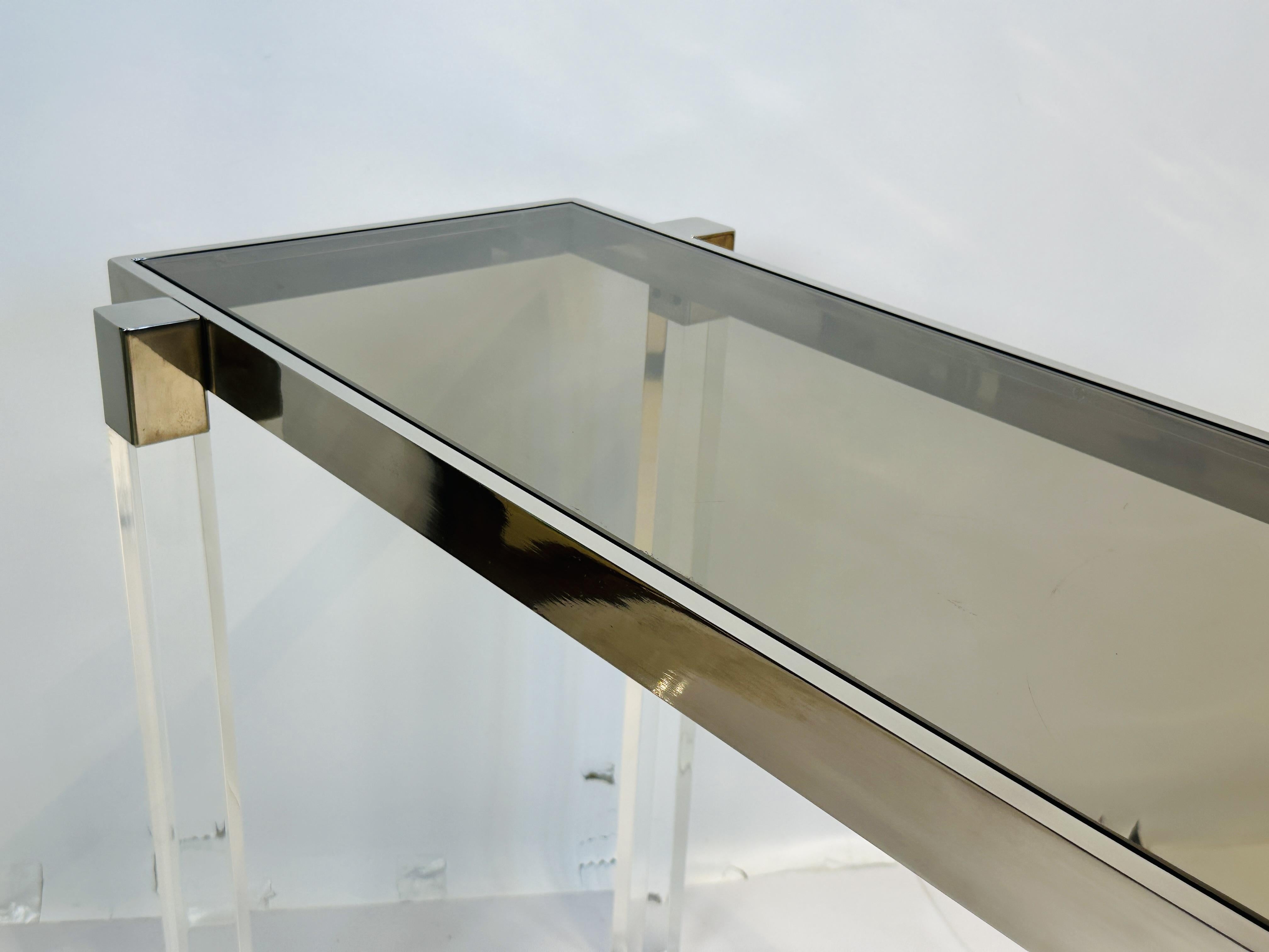 Lucite and Polished Nickel Console Table by Charles Hollis Jones, “Box” Series For Sale 2