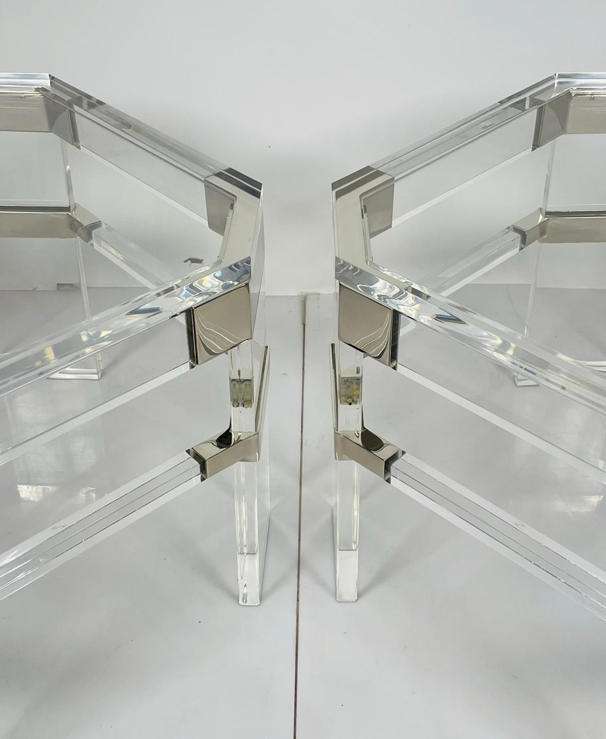 Lucite and Polished Nickel Side Tables by Charles Hollis Jones For Sale 3
