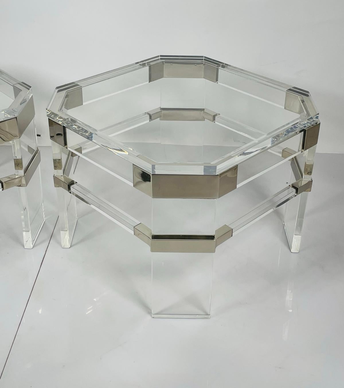 Lucite and Polished Nickel Side Tables by Charles Hollis Jones For Sale 4