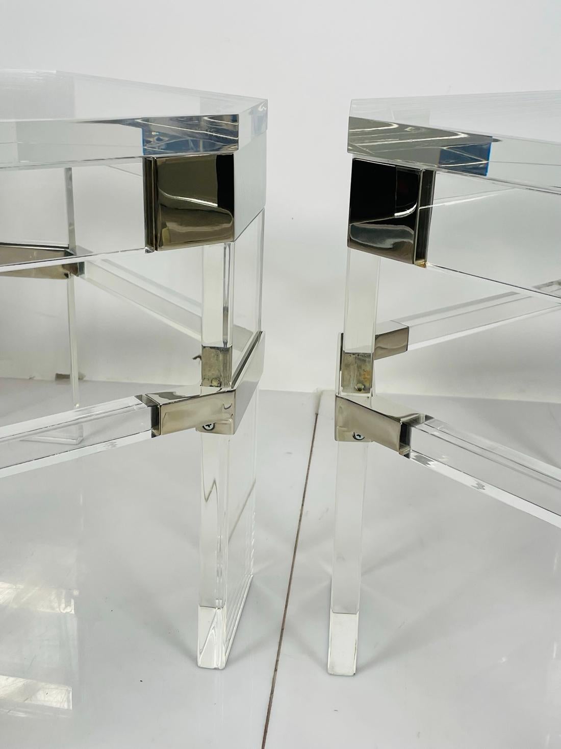 Lucite and Polished Nickel Side Tables by Charles Hollis Jones For Sale 6