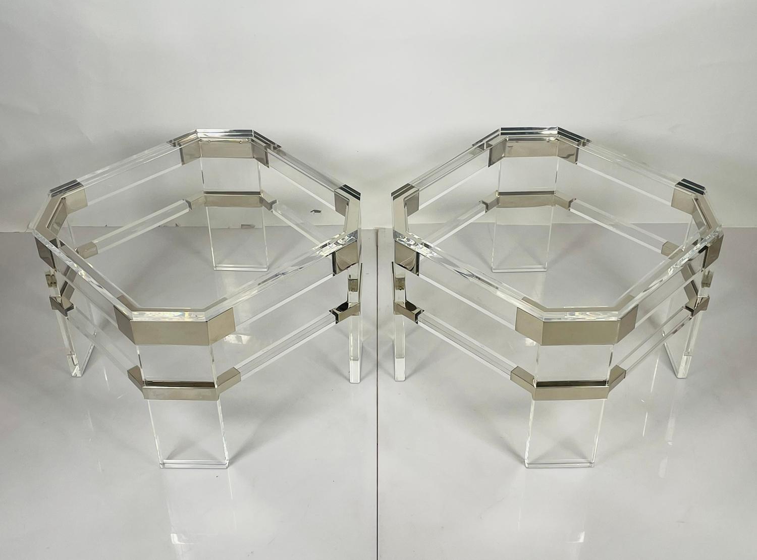 Plated Lucite and Polished Nickel Side Tables by Charles Hollis Jones For Sale