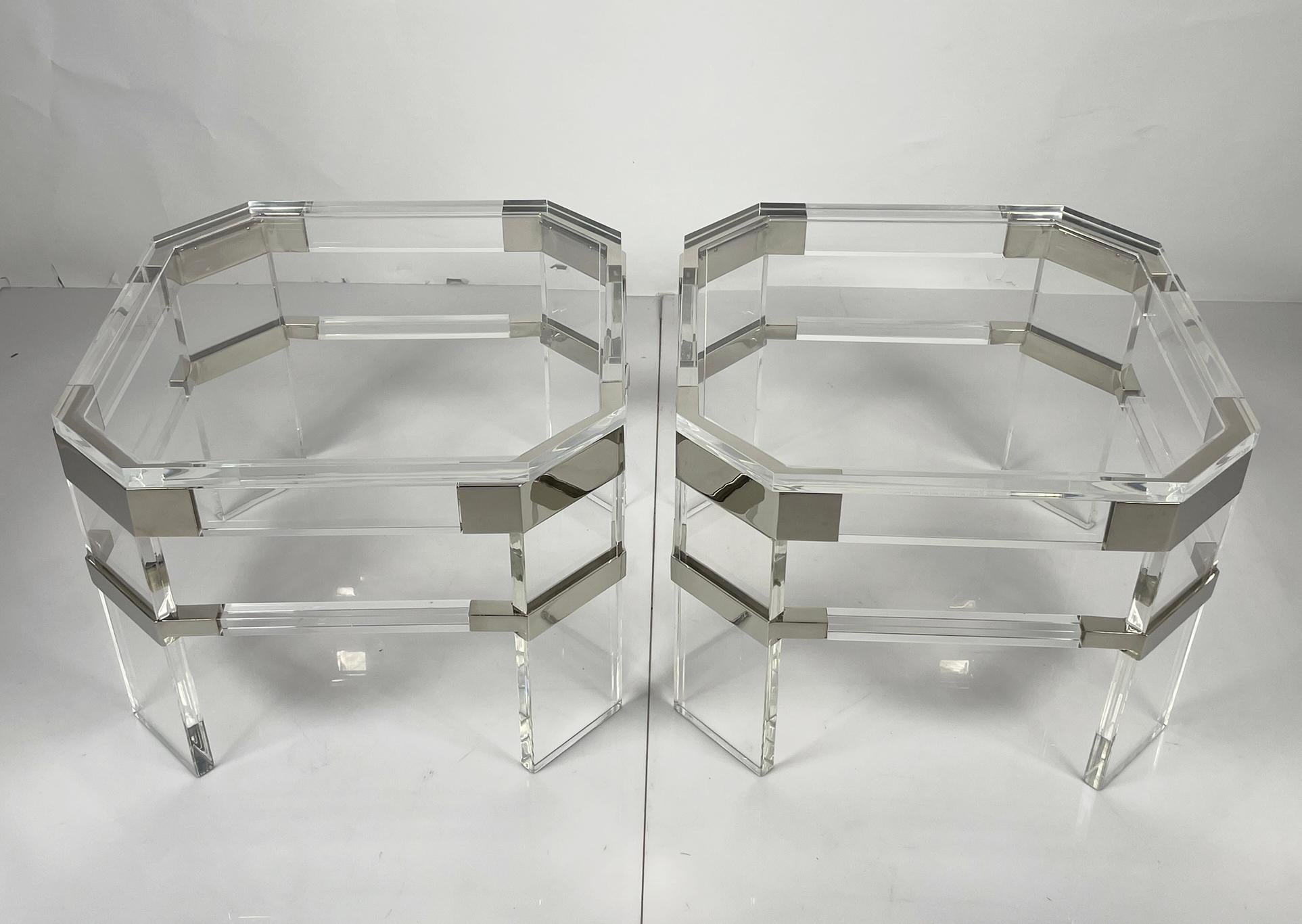 20th Century Lucite and Polished Nickel Side Tables by Charles Hollis Jones For Sale